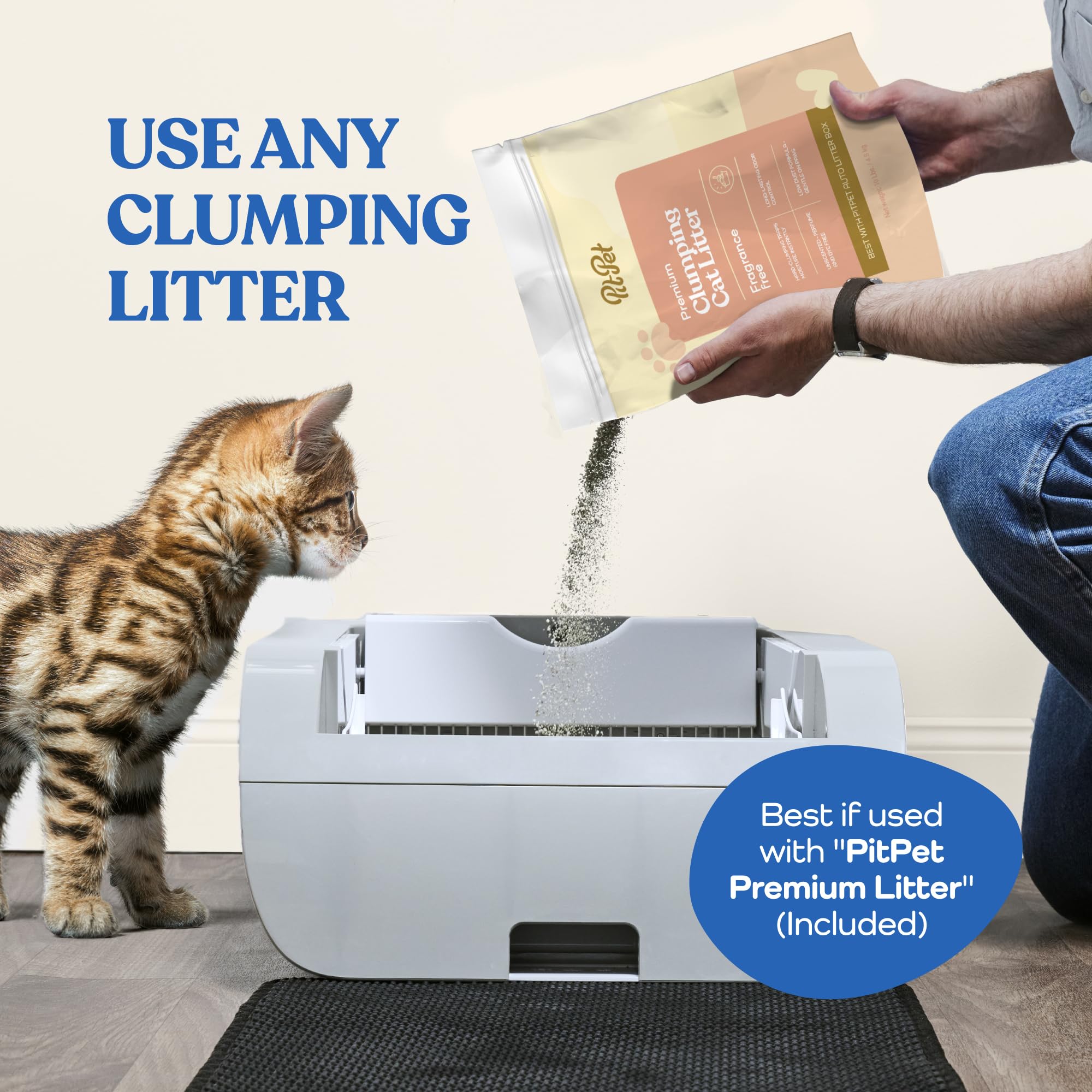 Smart Self-Cleaning Cat Litter Box (Wide Opening, Tuya App, Cream White)