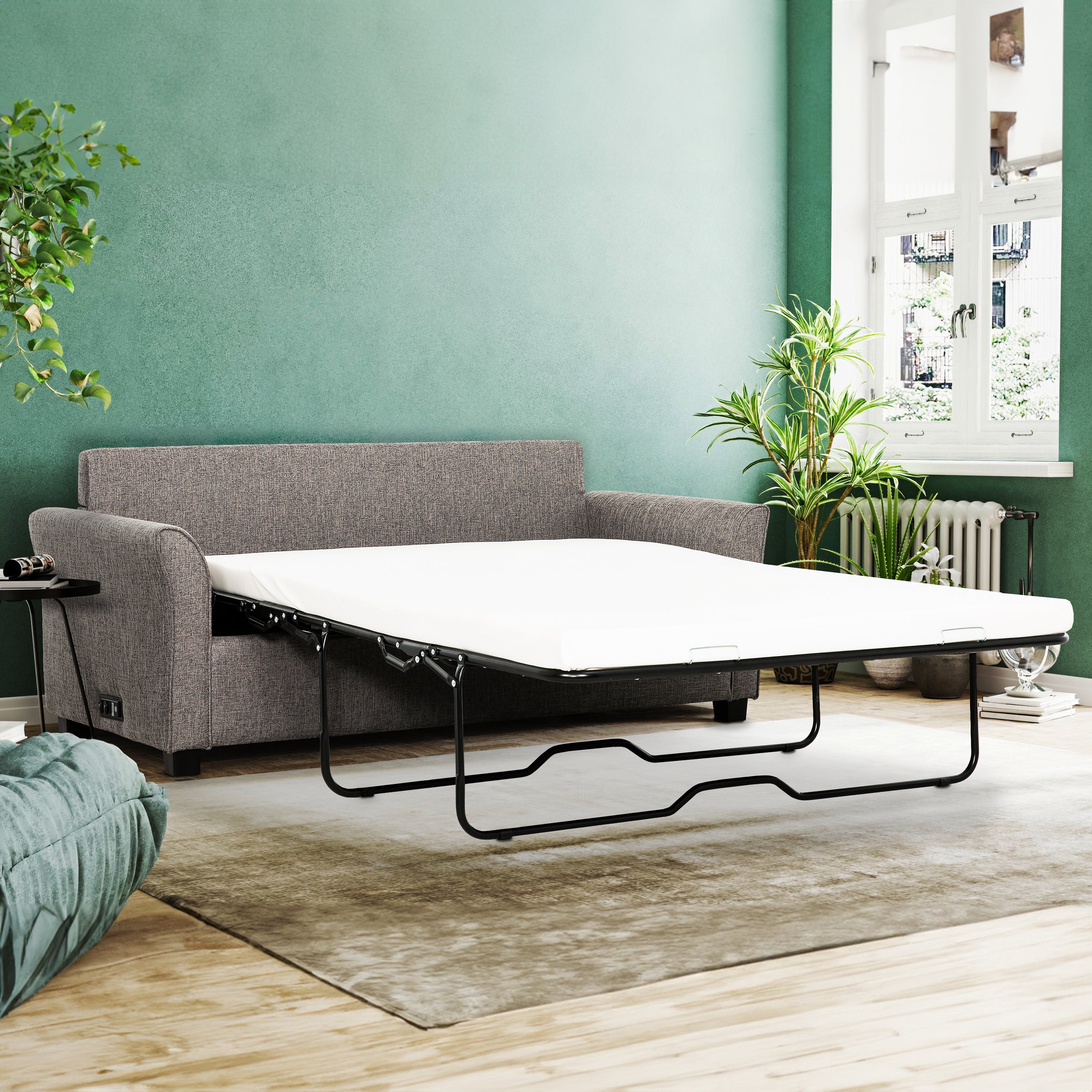 Convertible Sleeper Sofa Couch with USB Ports, Modern Living Room Furniture Full-Size Sofa Bed, Grey