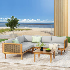 SECTIONAL SEATING GROUP WITH WATERPROOF CUSHIONS - PREMIUM OUTDOOR SOFA SET(LIGHT GRAY CUSHION)