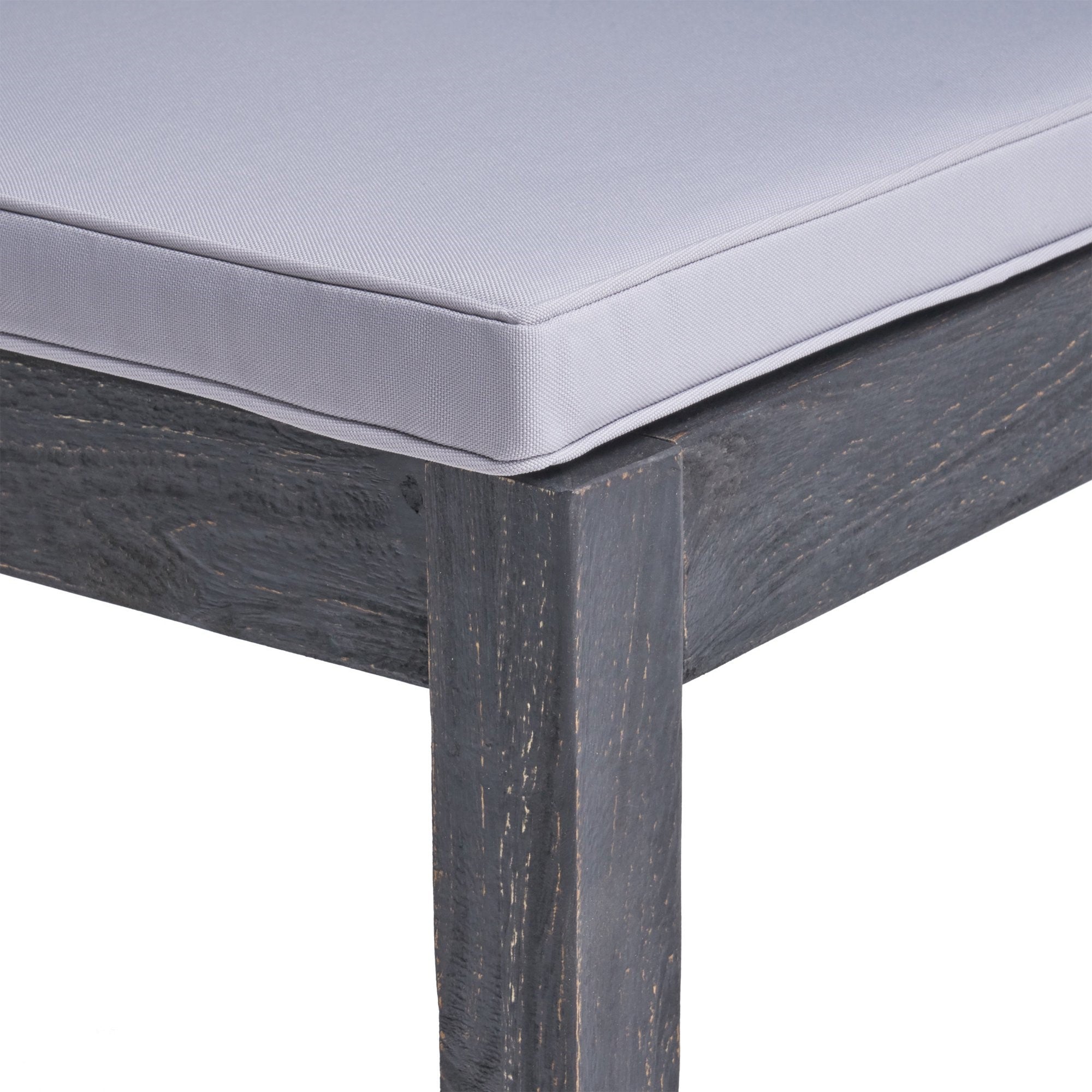 Outdoor 6-Seater Acacia Wood Dining Set with Bench,Sandblast Dark Grey With Light Grey Cushion