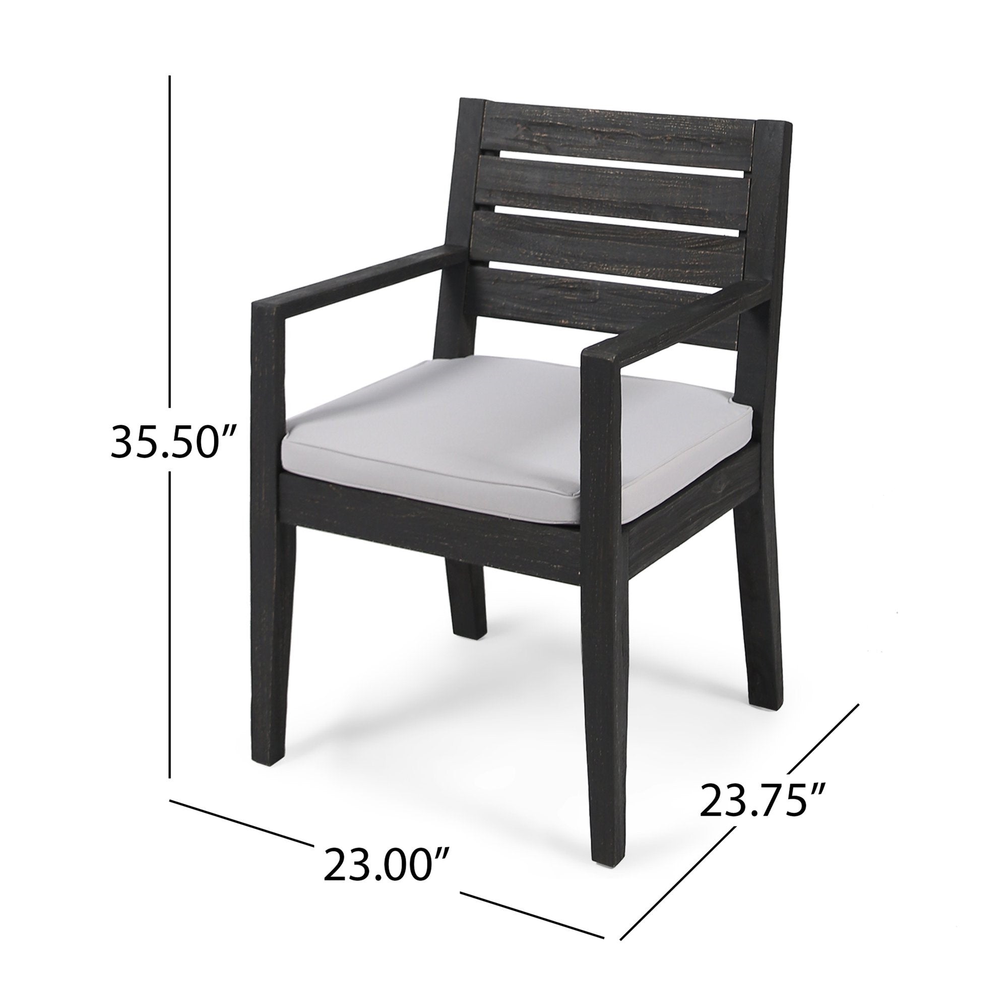 Outdoor 6-Seater Acacia Wood Dining Set with Bench,Sandblast Dark Grey With Light Grey Cushion