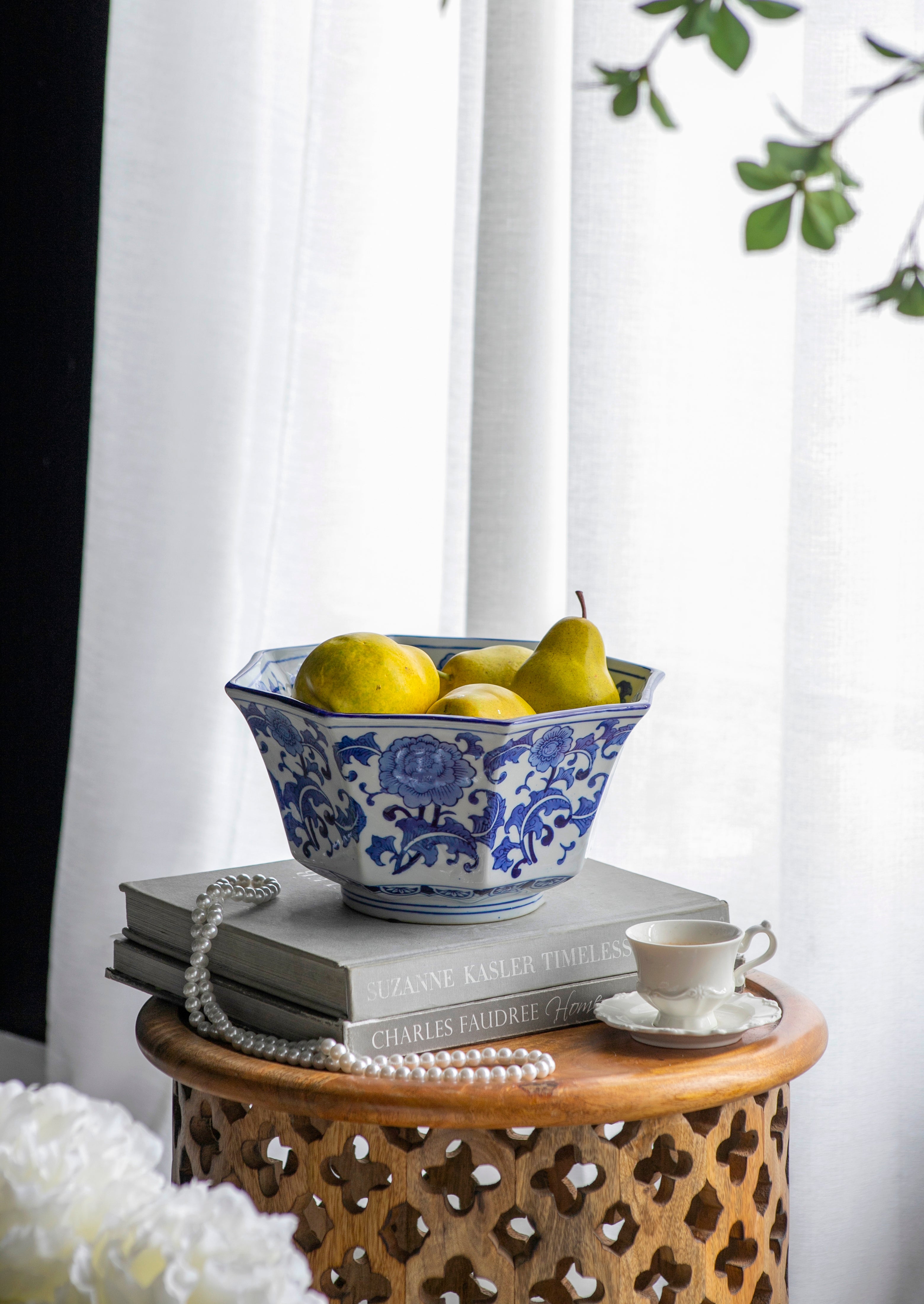 10.5x10.5x5.7" Ren Blue and White Centerpiece Decorative Bowl