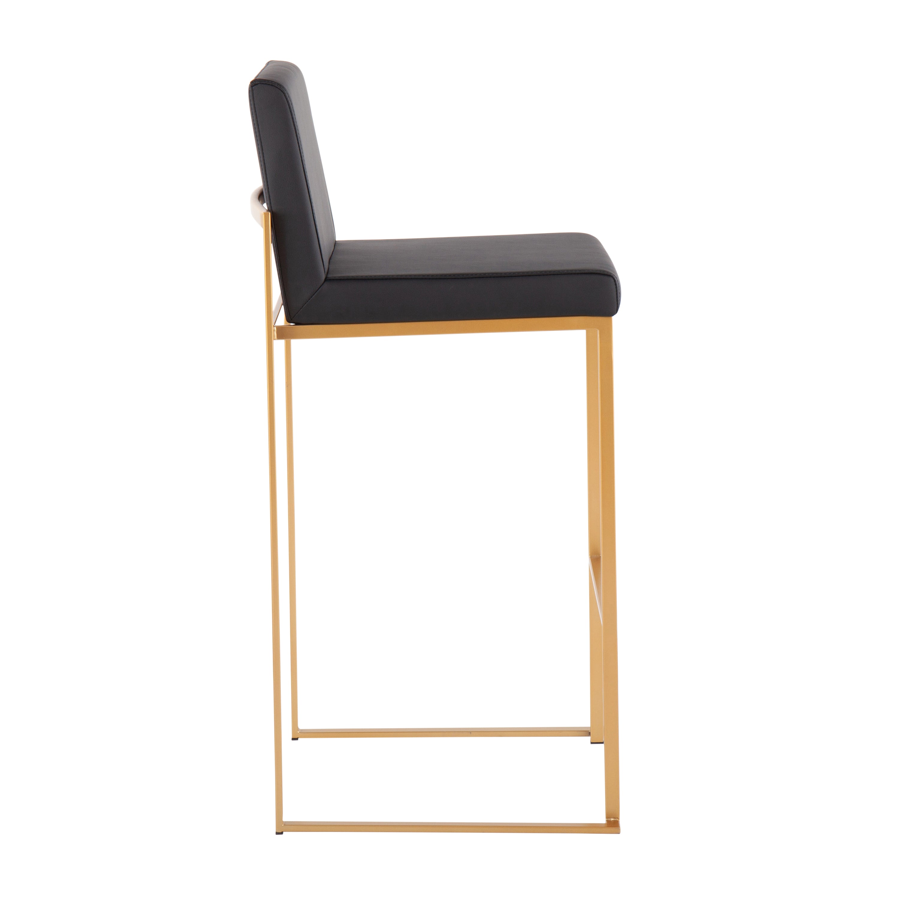 Fuji Contemporary High Back Barstool in Gold Steel and Black Faux Leather by LumiSource - Set of 2