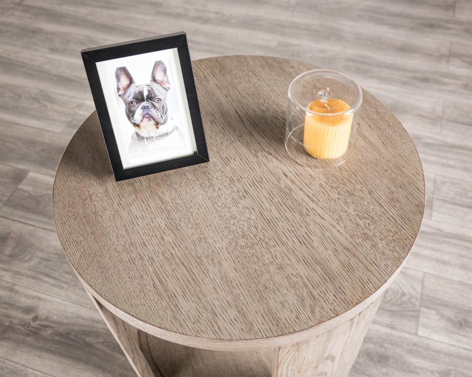 Modern Style 1pc Round End Table Open Bottom Storage Oak Finish Primary Living Room