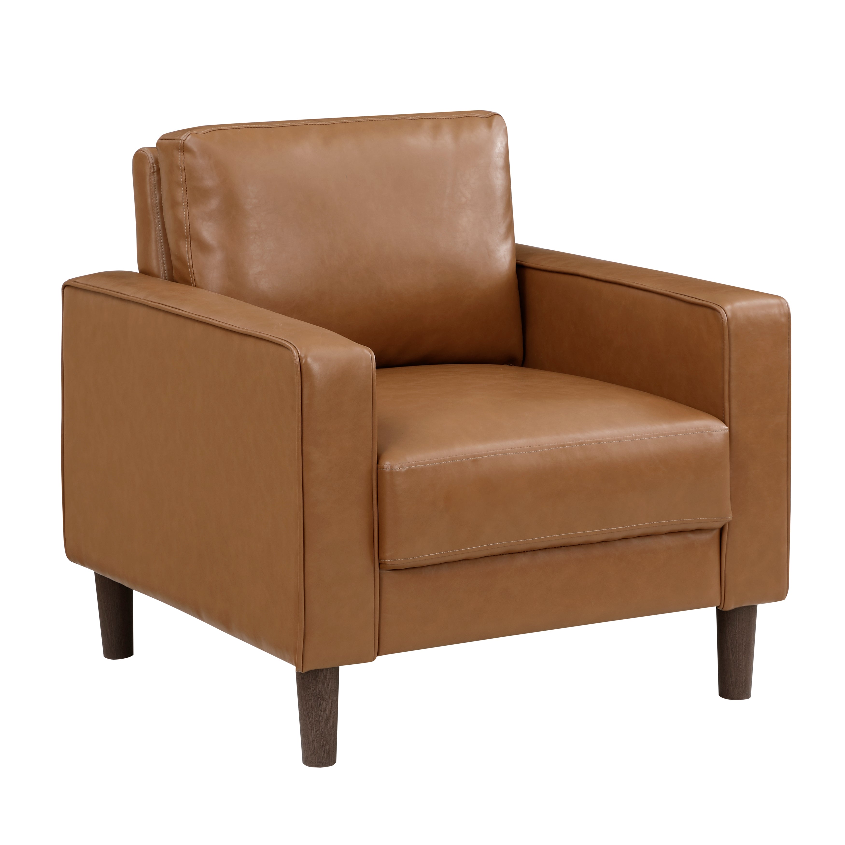 Modern Style Brown Faux Leather Upholstered Chair Comfortable Cushion Back Seat Solid Wood Living Room Furniture 1pc