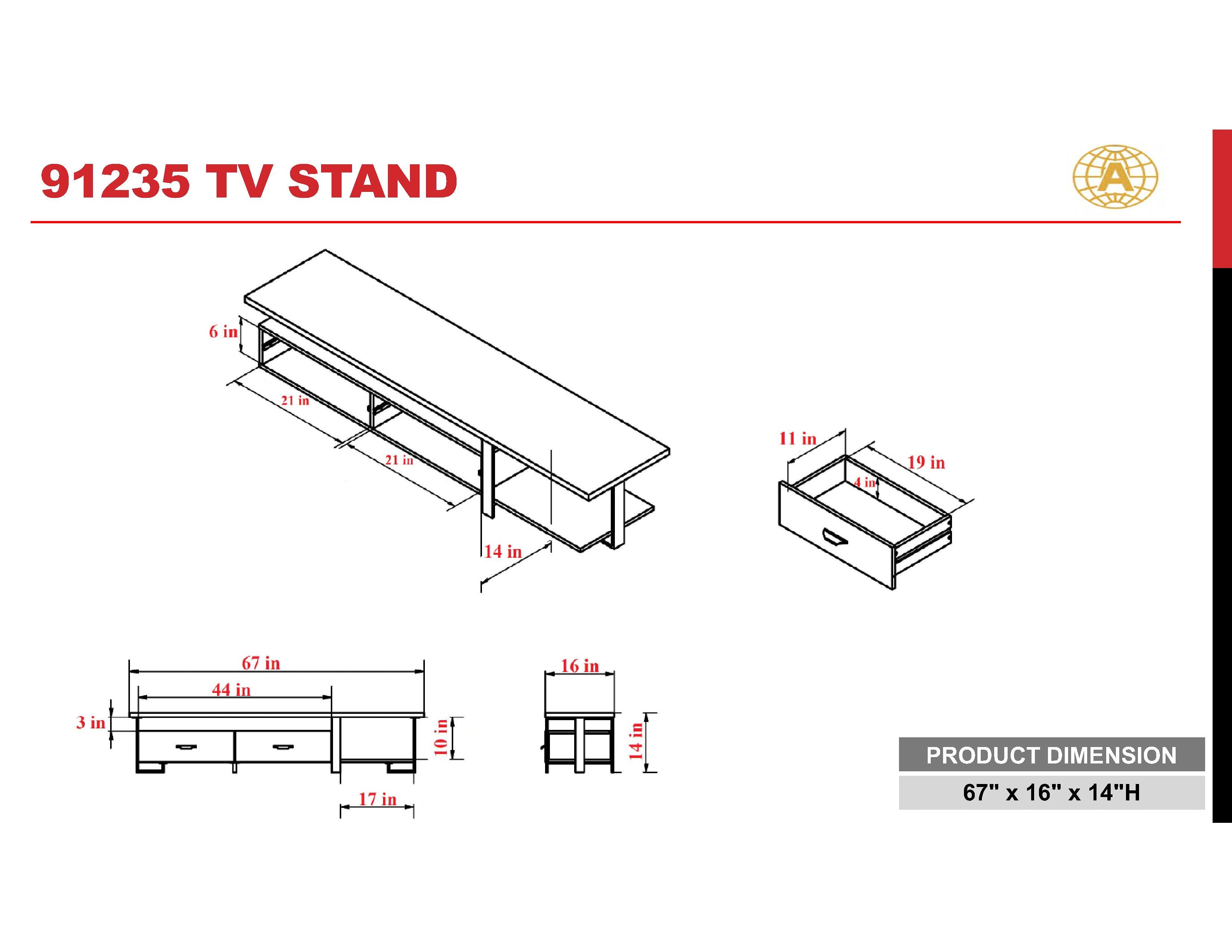 Walnut and Black 2-Drawer TV Stand with 1 Shelf