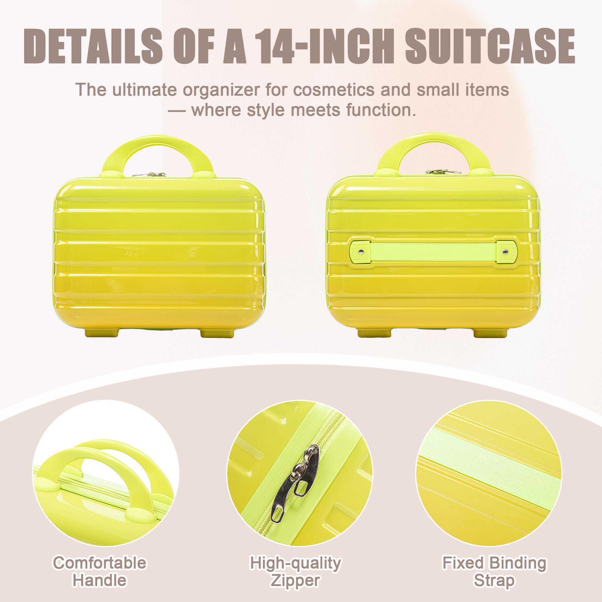 20" Carry-On Suitcase + 14" Cosmetic Case Set (PC Hard Shell, Gradient Yellow/Green)