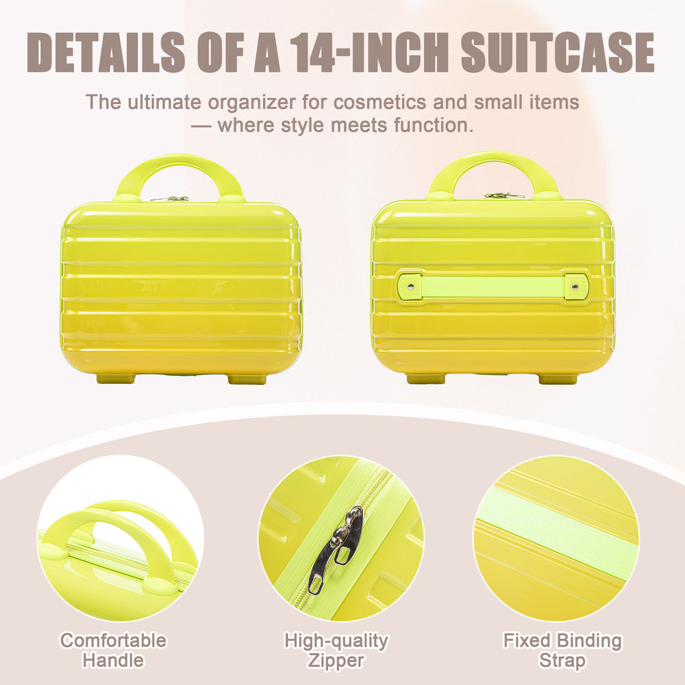 20" Carry-On Suitcase + 14" Cosmetic Case Set (PC Hard Shell, Gradient Yellow/Green)