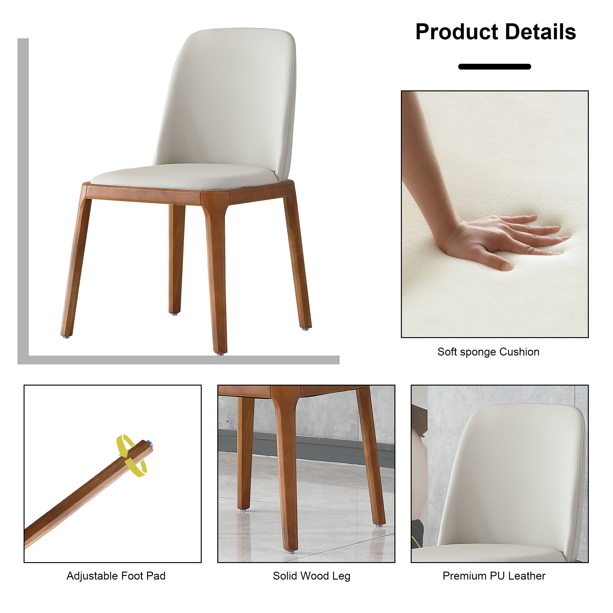Dining Chairs Set of 2, Modern PU Leather Dining wooden Legs for Living Kitchen Dining Room gray (Set of 2)