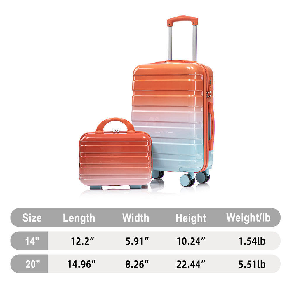 20" Carry-On Suitcase + 14" Cosmetic Case Set (PC Hard Shell, Gradient Blue/Red)