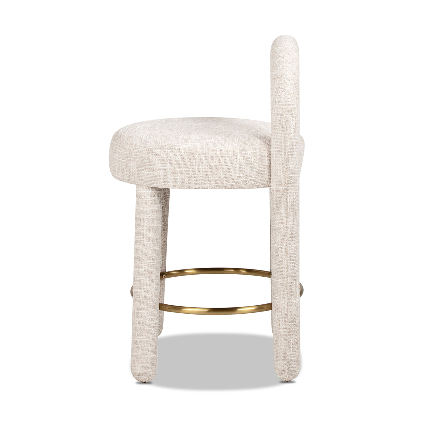 Penny 26.5" Round Arched Upholstered Counter Stool, Set of 2, Travertine Beige Chenille