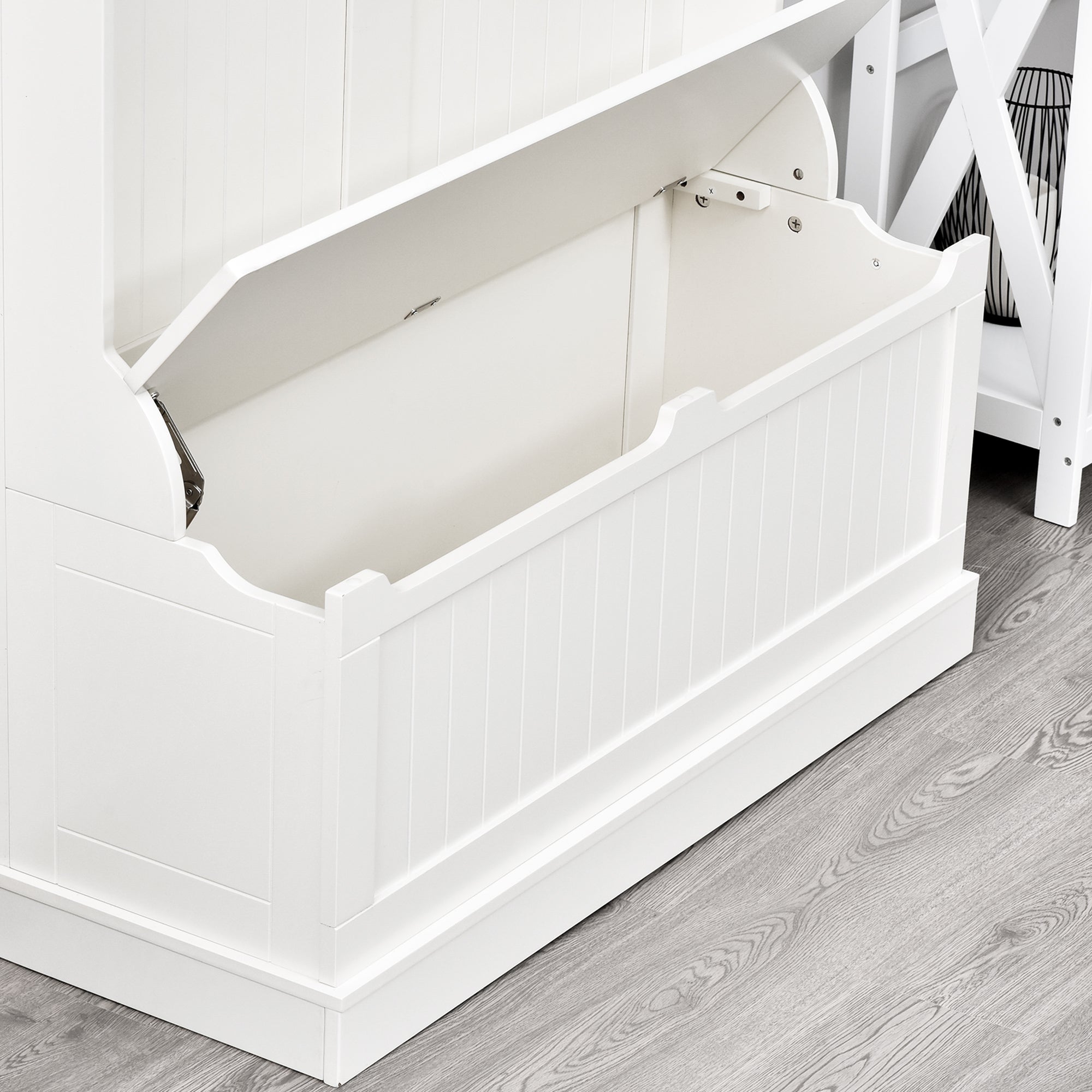 HOMCOM 3-In-1 Entryway Bench with Coat Rack, Hall Tree with Bench and Shoe Storage, 5 Hooks for Hallway Cream White