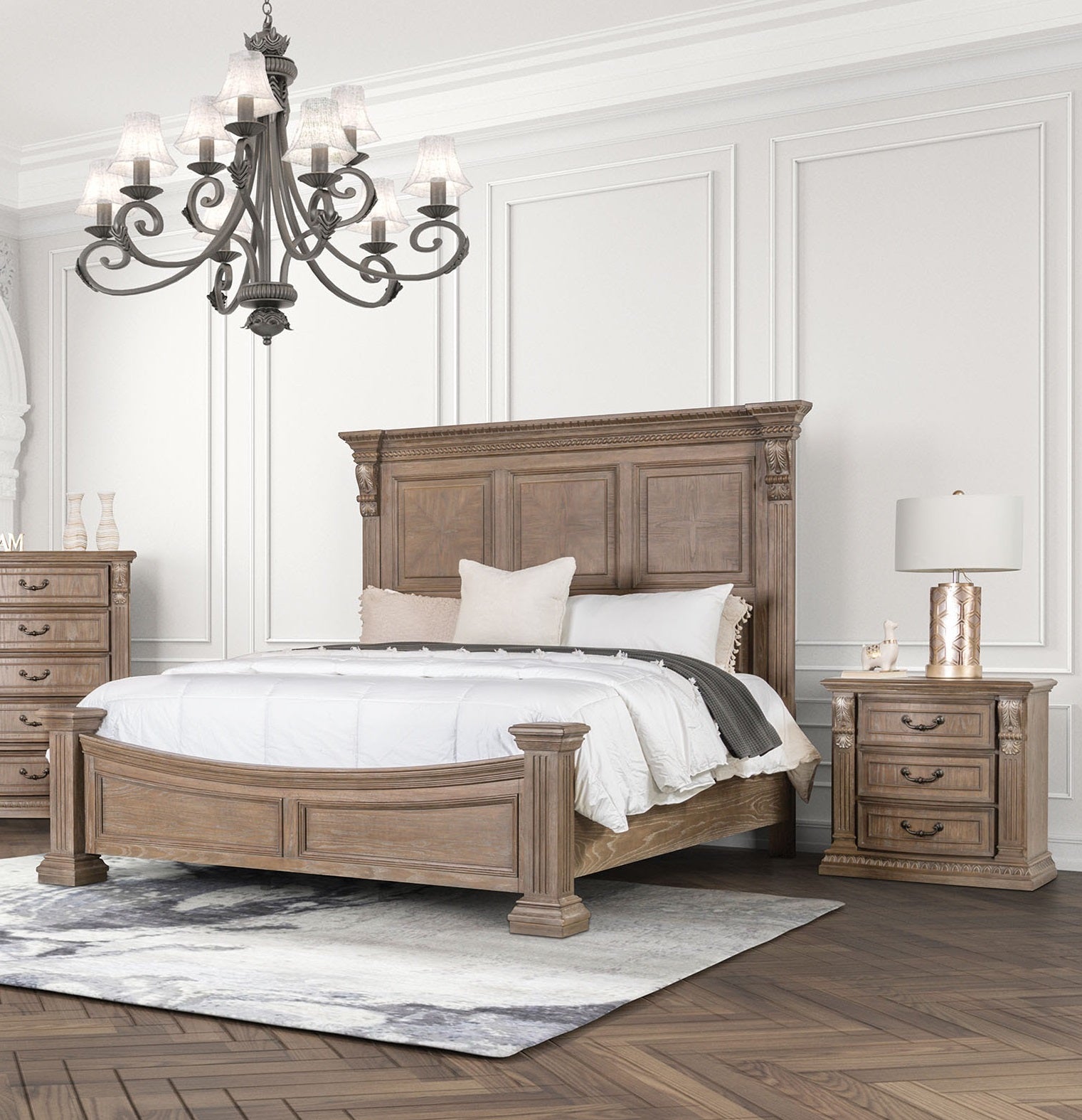 Luxurious Traditional Look 1pc Nightstand Weather Oak Finish Curved Detail Bedroom Furniture Solid wood Bedside Table