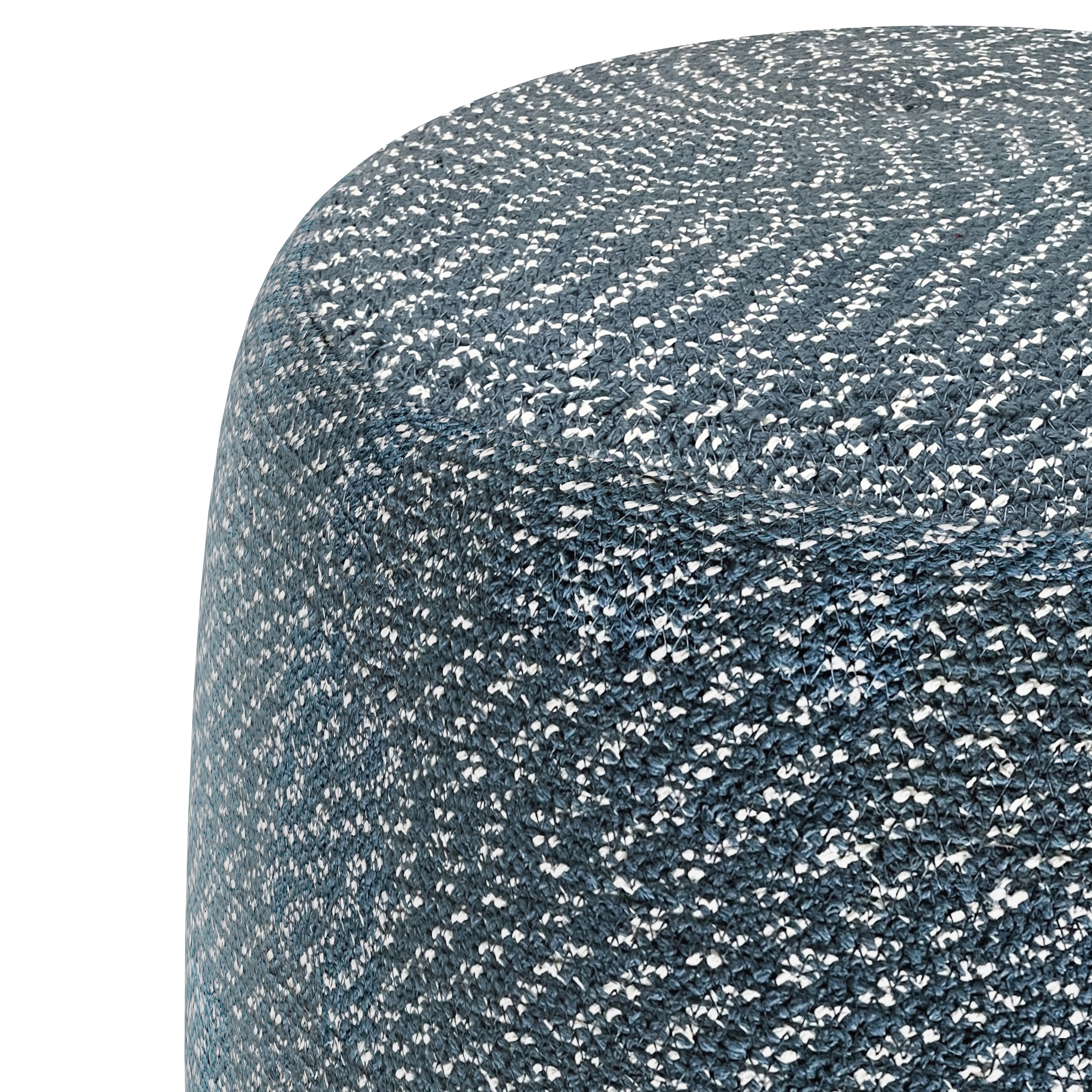 Bayley 20 inch Wide Round Pouf in Aegean Blue and Natural Braided Cotton