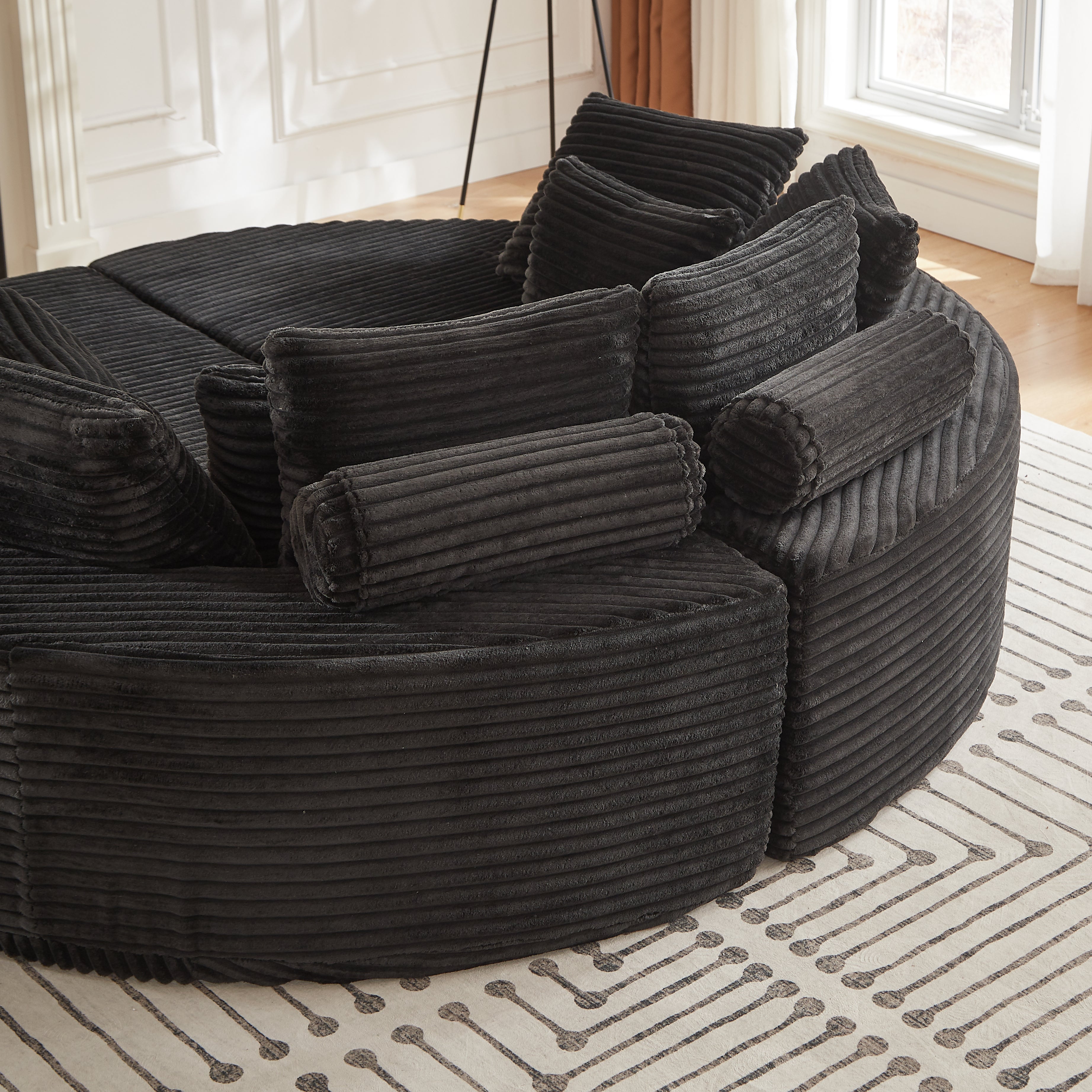 78.5-inch Corduroy Round Oversized Recliner, Converts into Two Recliners, 2-In-1 Sofa Bed, Neck Pillow Design With Five Throw Pillows