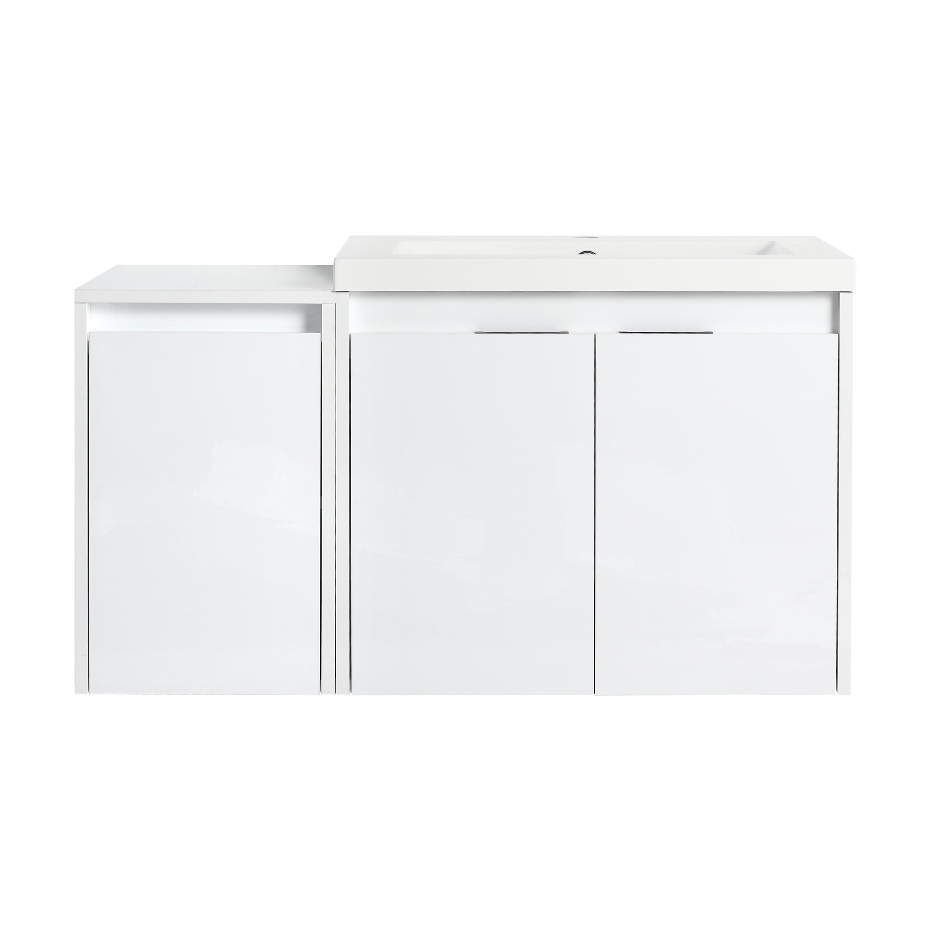 36" Bathroom Vanity With Resin Sink , 2-Soft Close Doors and 1-Side Cabinet, Float Mounting Design, Glossy White, Plywood(KD-Packing)