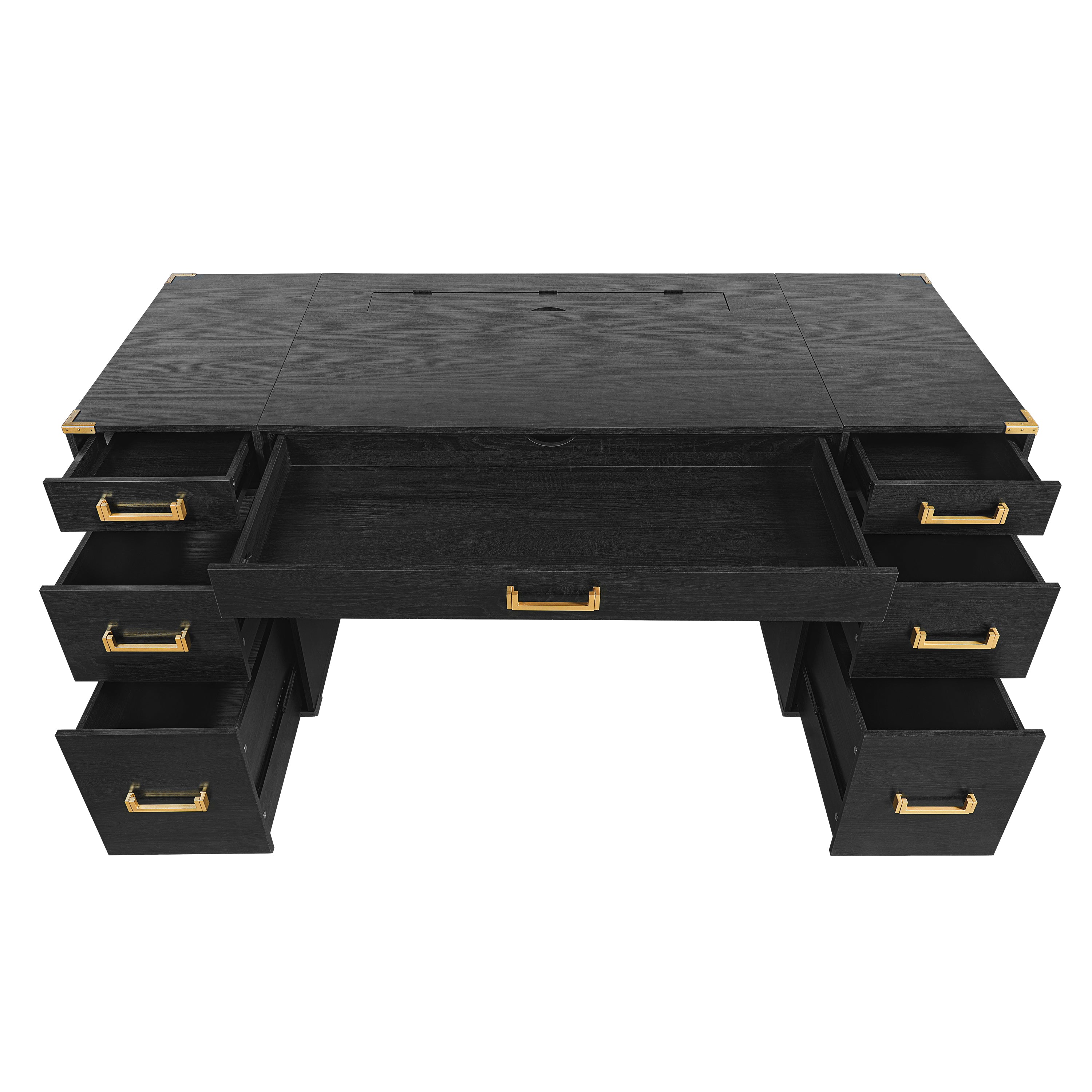 70" Extra-Large Classic and Traditional Executive Desk with Metal Edge Trim ,Writing Desk with 2 file drawers,USB Ports and Outlets,Desk with Hidden Compartment for Living Room,Home Office,Study Room,