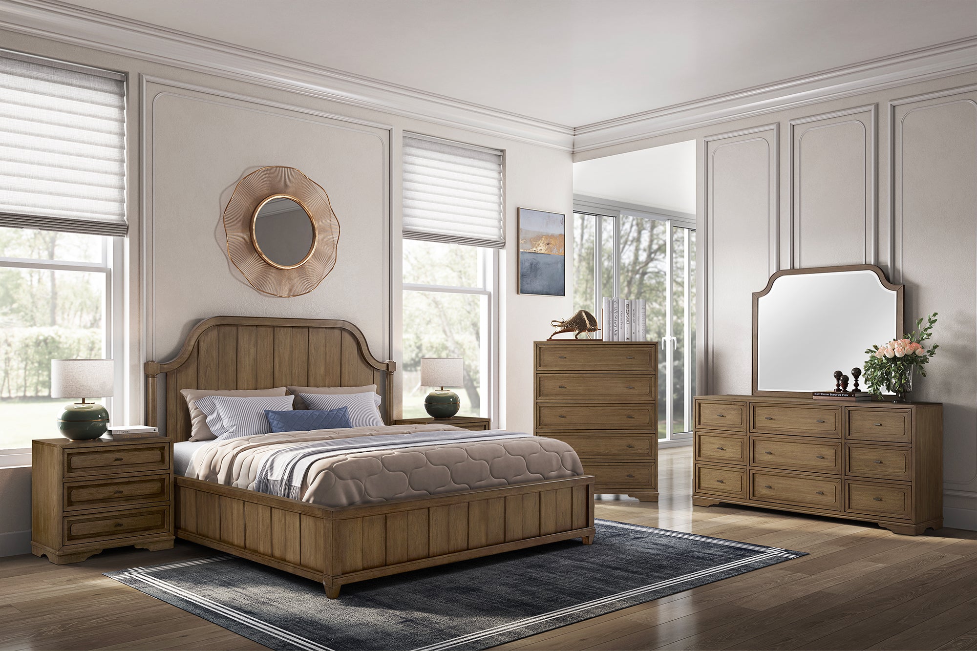 King Planked Panel Bed - Almond