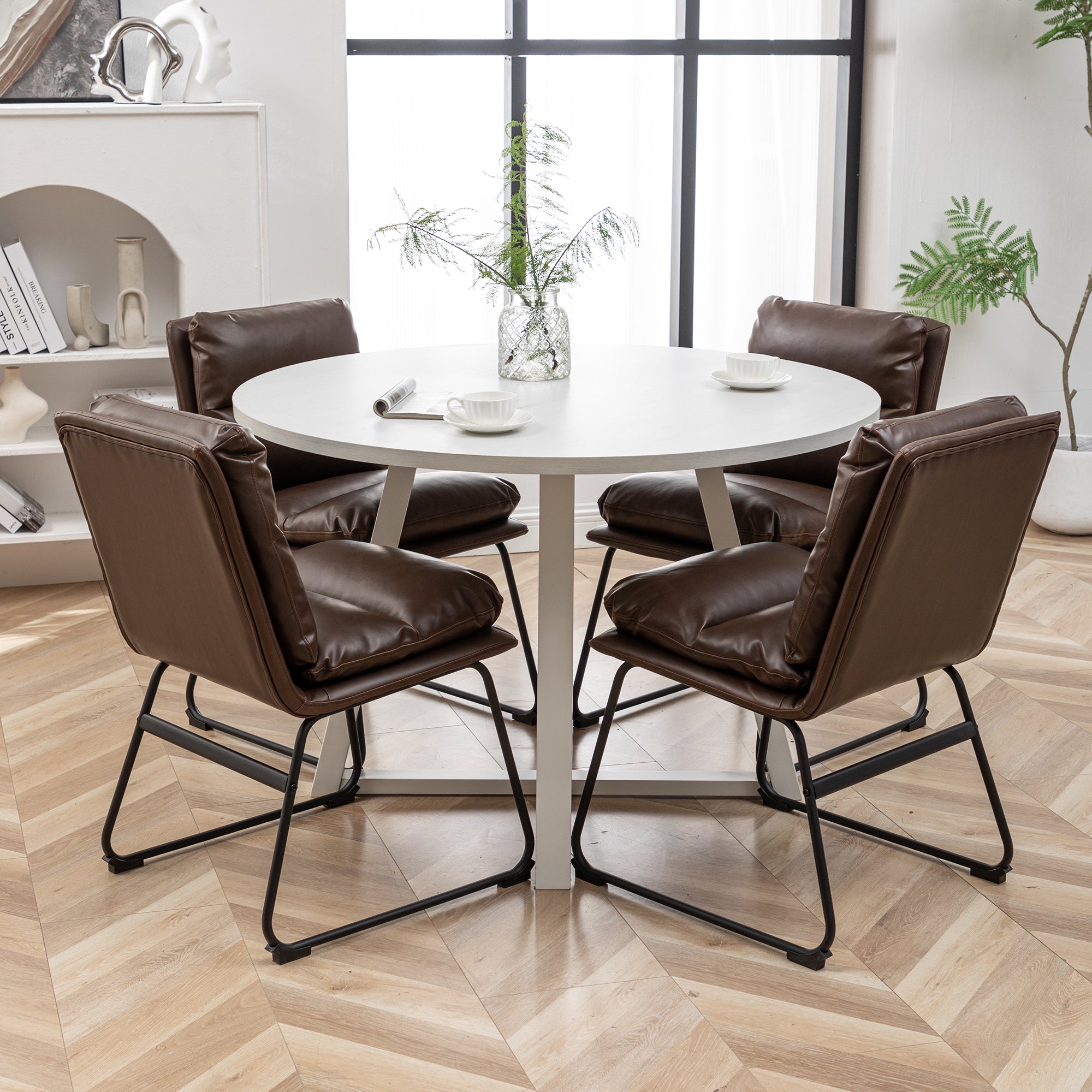 Innes 5-Piece Round Dining Set, Trestle Dining Table with 4 Stylish Chairs, Antique Brown
