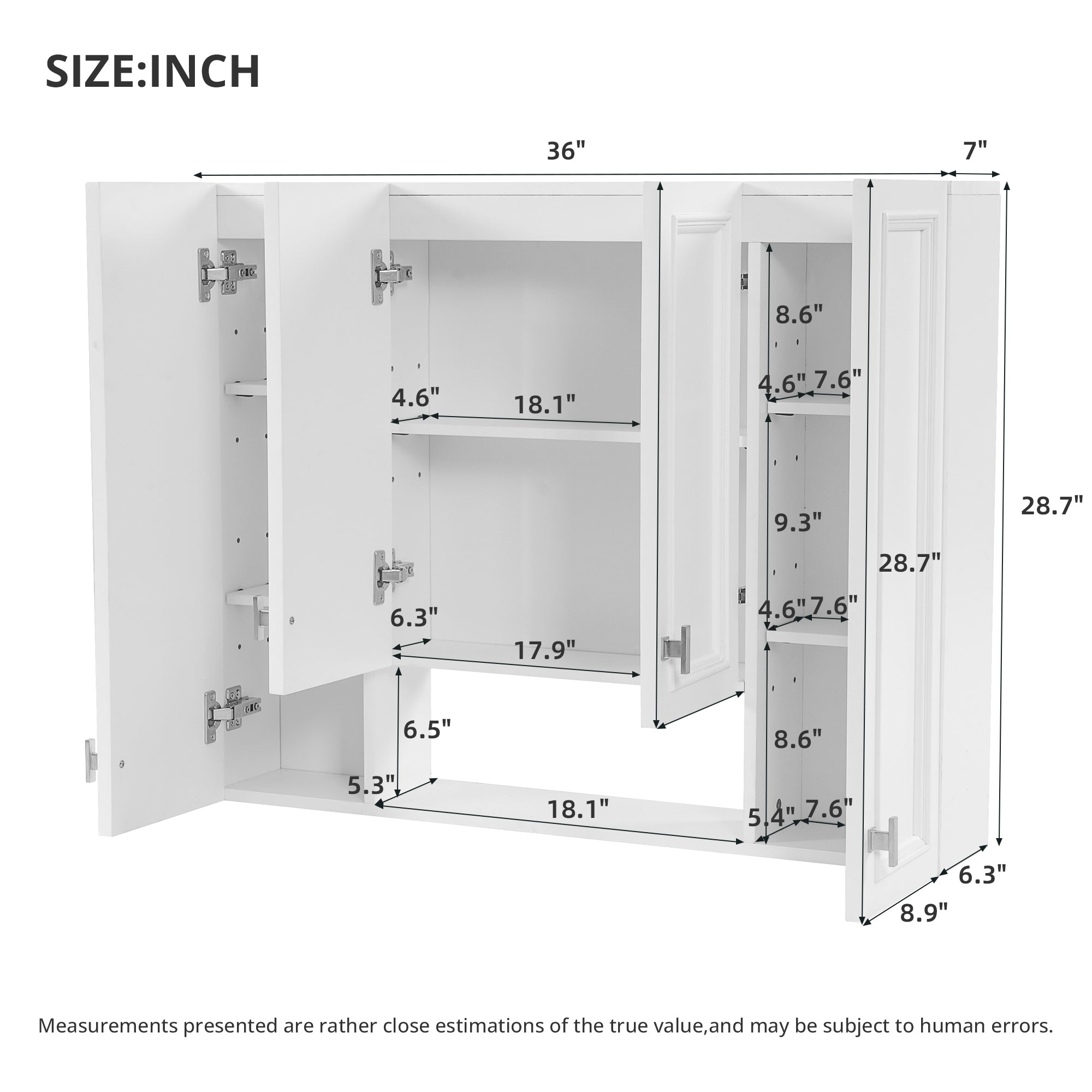 Modern Bathroom Cabinet with 5 Adjustable Shelves, Wall-Mounted Medicine Cabinet for Bathroom, Soft-Closing Hinges, Open Shelving Design