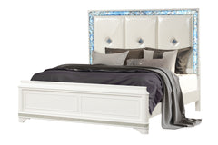 Laguna Modern Style Queen Upholstered Bed Made with Wood, LED lights and Crystal Accents in White(NJ WAREHOUSE)