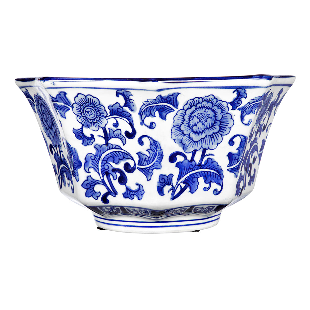 10.5x10.5x5.7" Ren Blue and White Centerpiece Decorative Bowl