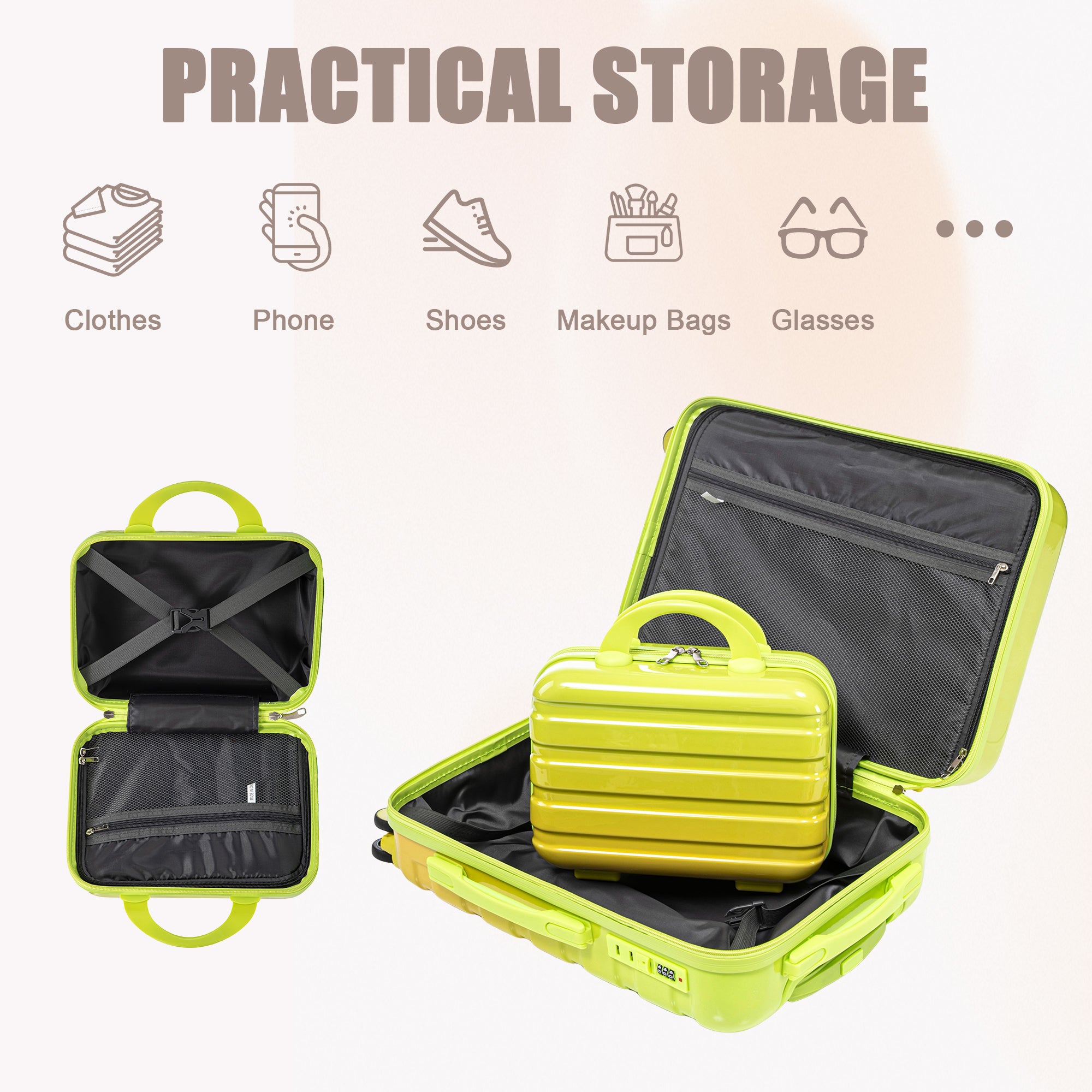 20" Carry-On Suitcase + 14" Cosmetic Case Set (PC Hard Shell, Gradient Yellow/Green)
