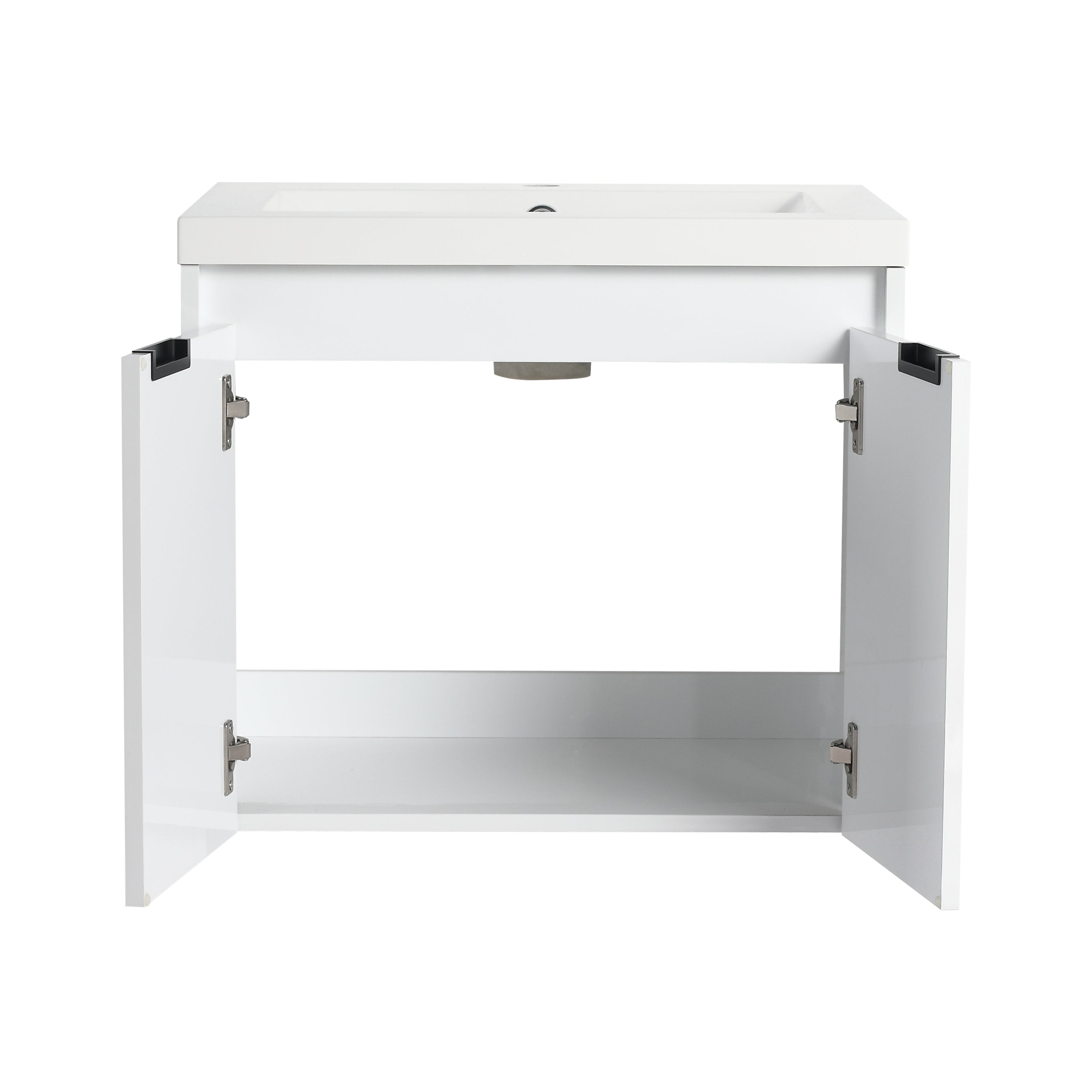 36" Bathroom Vanity With Resin Sink , 2-Soft Close Doors and 1-Side Cabinet, Float Mounting Design, Glossy White, Plywood(KD-Packing)