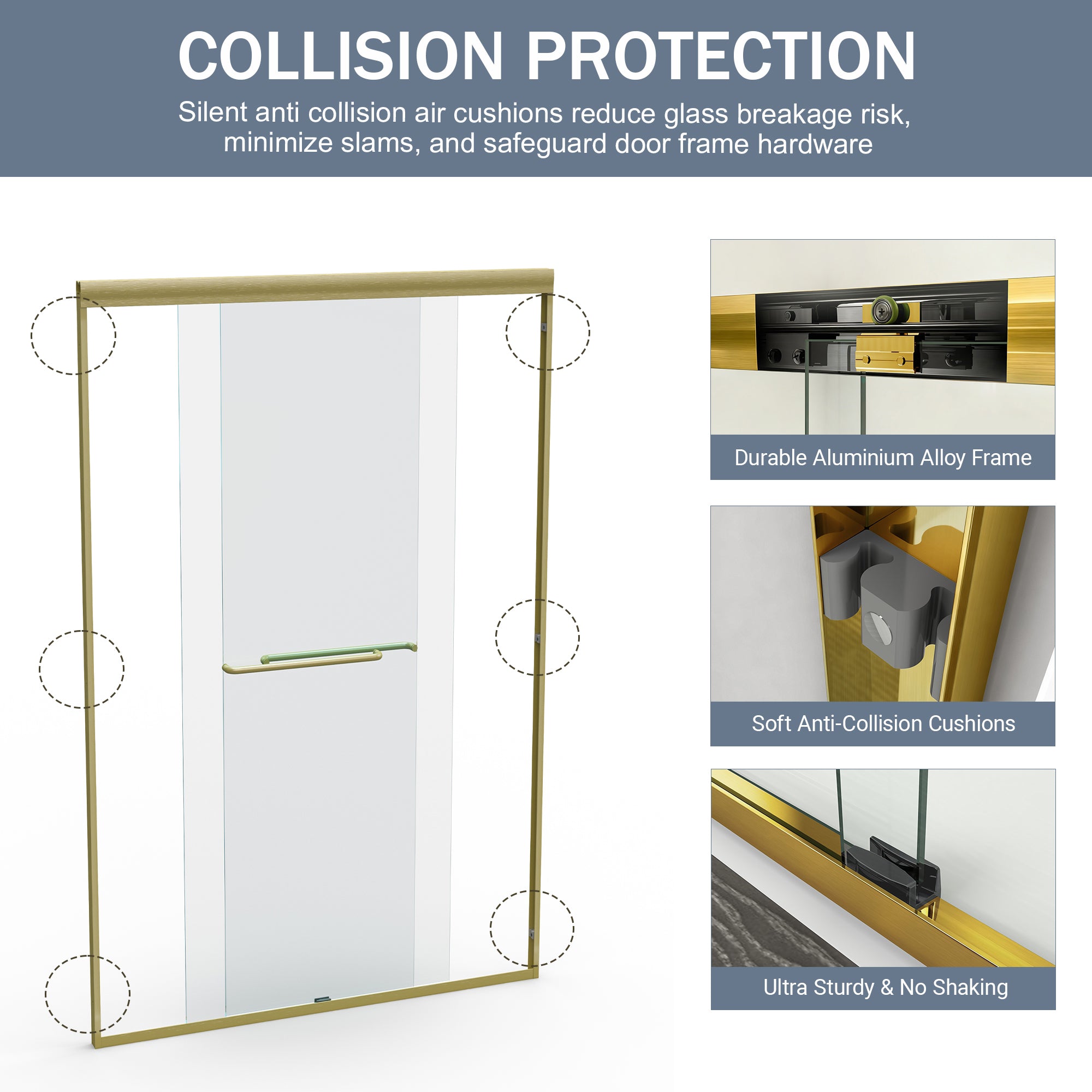 44" - 48" W x 72" H Double Sliding Shower Door, Semi-frameless Bathroom Sliding Door with 1/4" (6mm) Tempered Glass for Walk-in Shower, Brushed Gold GF-24D03-48BGX