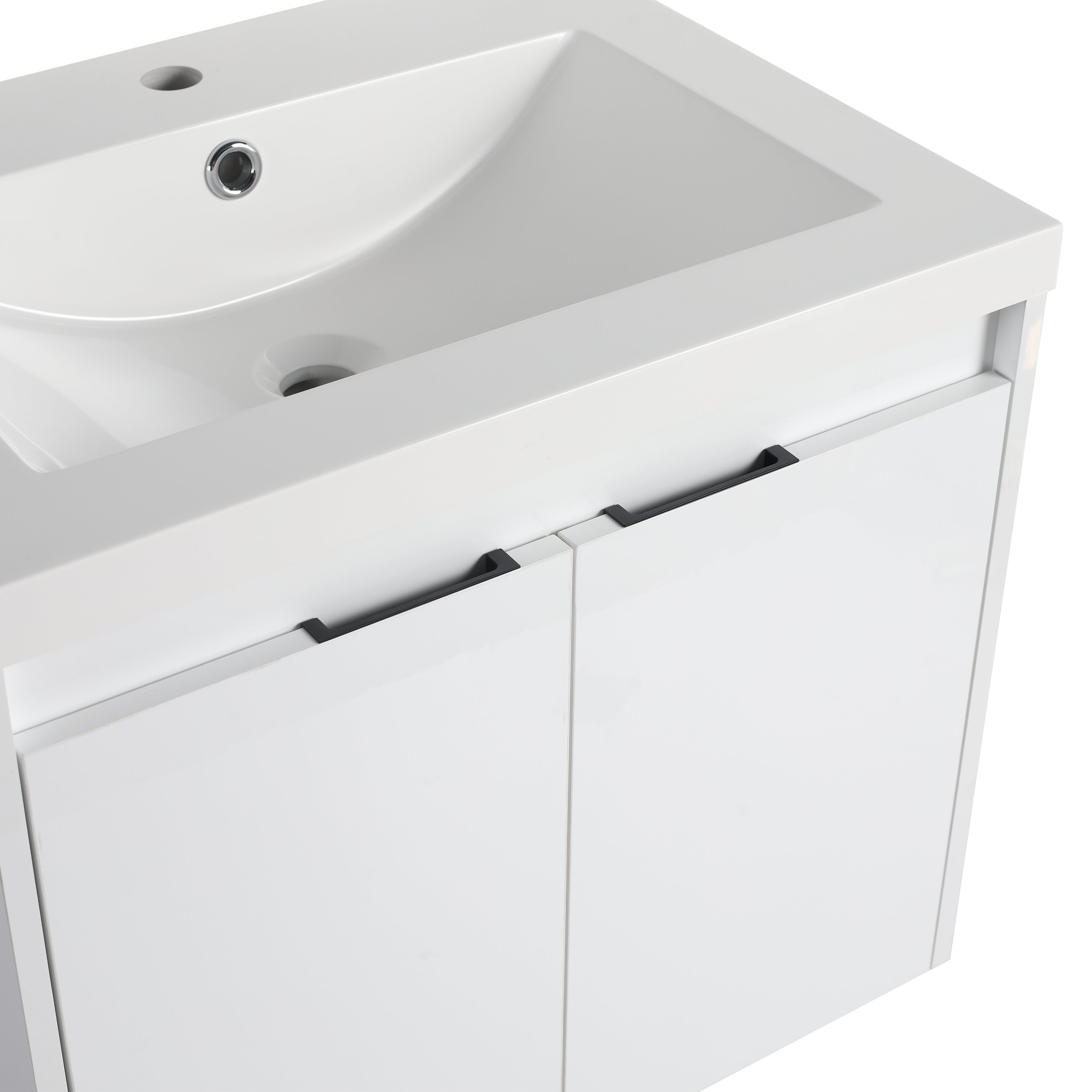 36" Bathroom Vanity With Resin Sink , 2-Soft Close Doors and 1-Side Cabinet, Float Mounting Design, Glossy White, Plywood(KD-Packing)