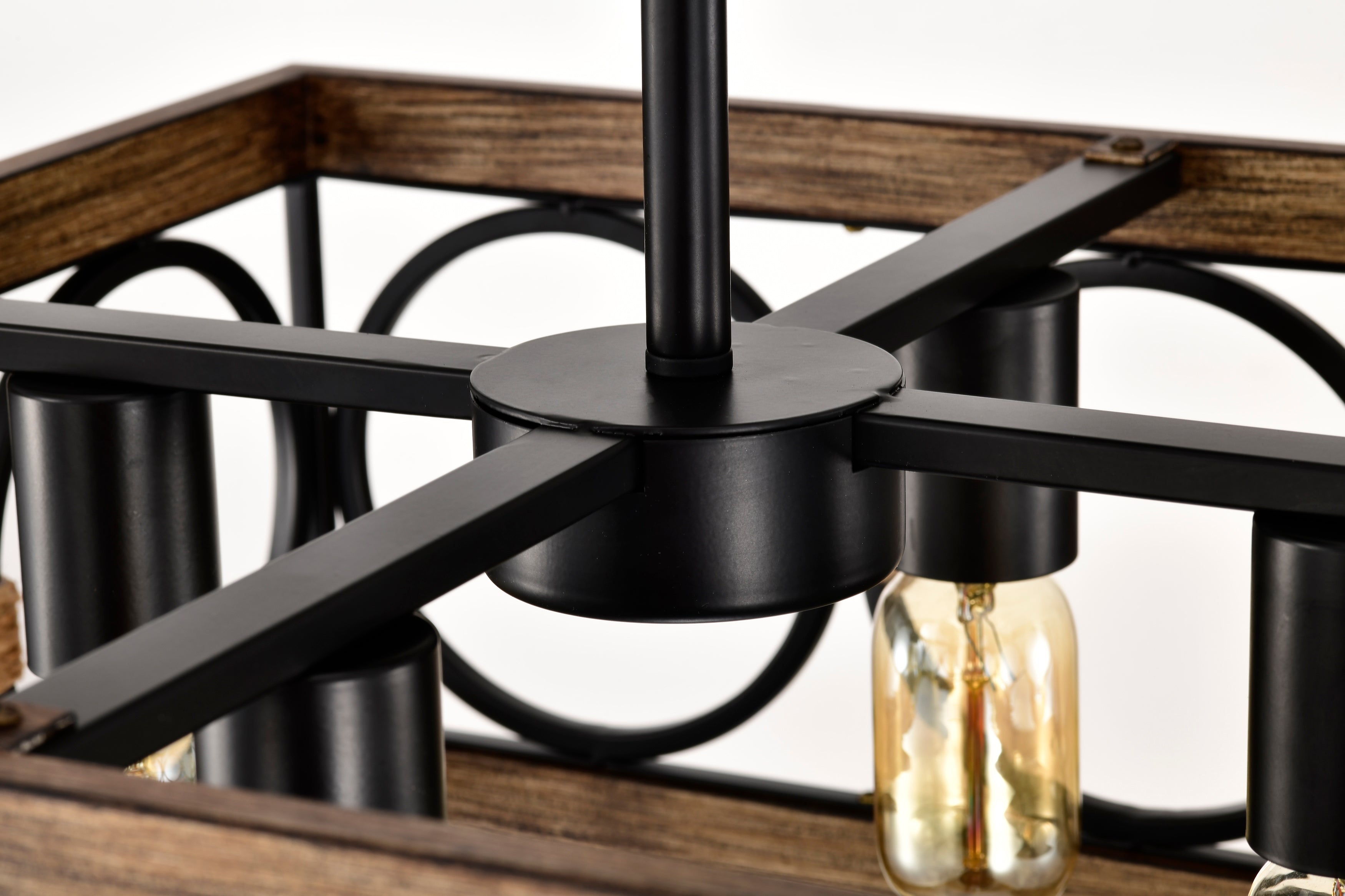 4-Light Square Kitchen Island Lights Ceiling Light Farmhouse Dining Room Light Fixture, Wood and Black Metal Rectangular Ceiling Light, Ceiling Lighting for Living Room,Conference Room, Home Office