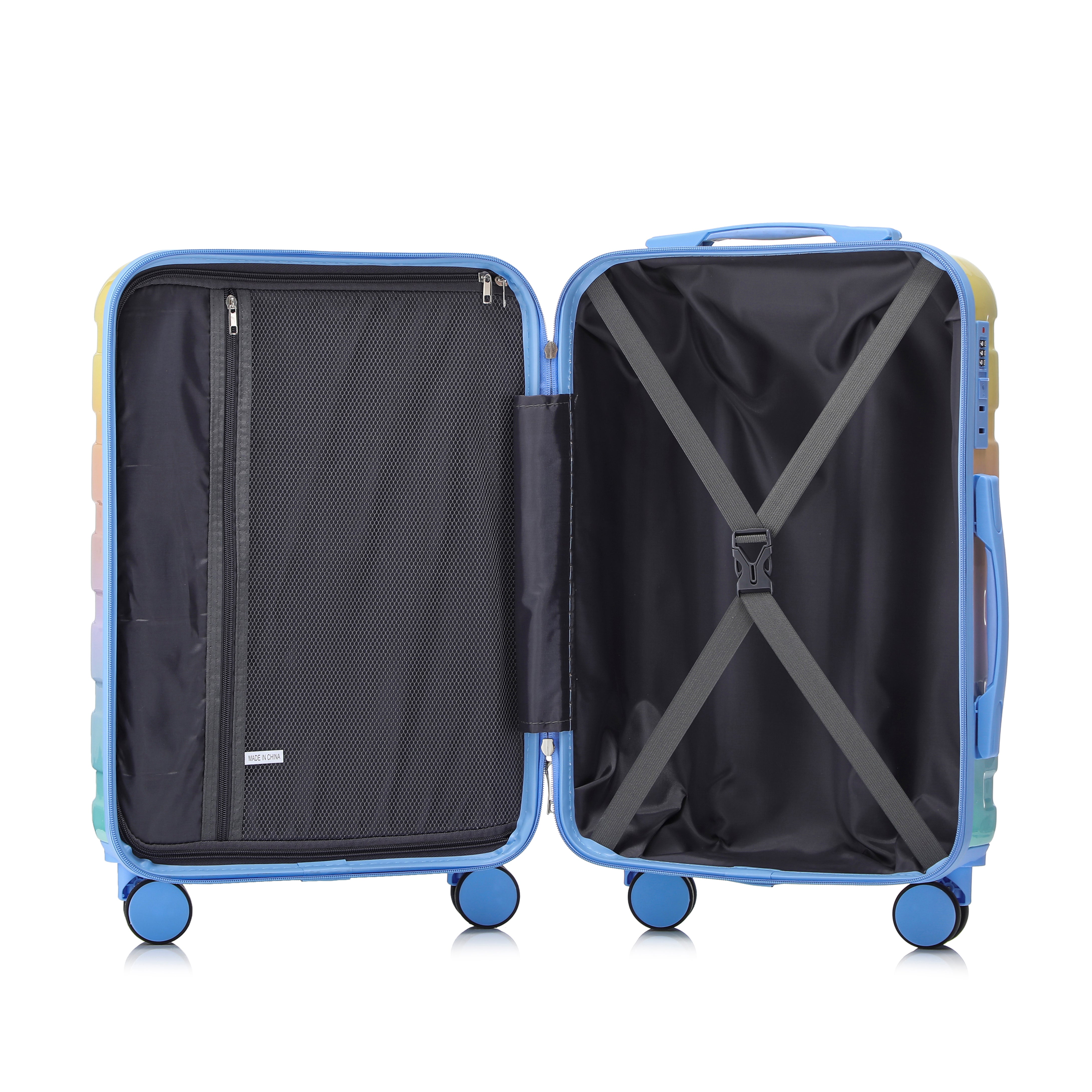 20" Carry-On Suitcase + 14" Cosmetic Case Set (PC Hard Shell, Gradient Blue/Yellow)