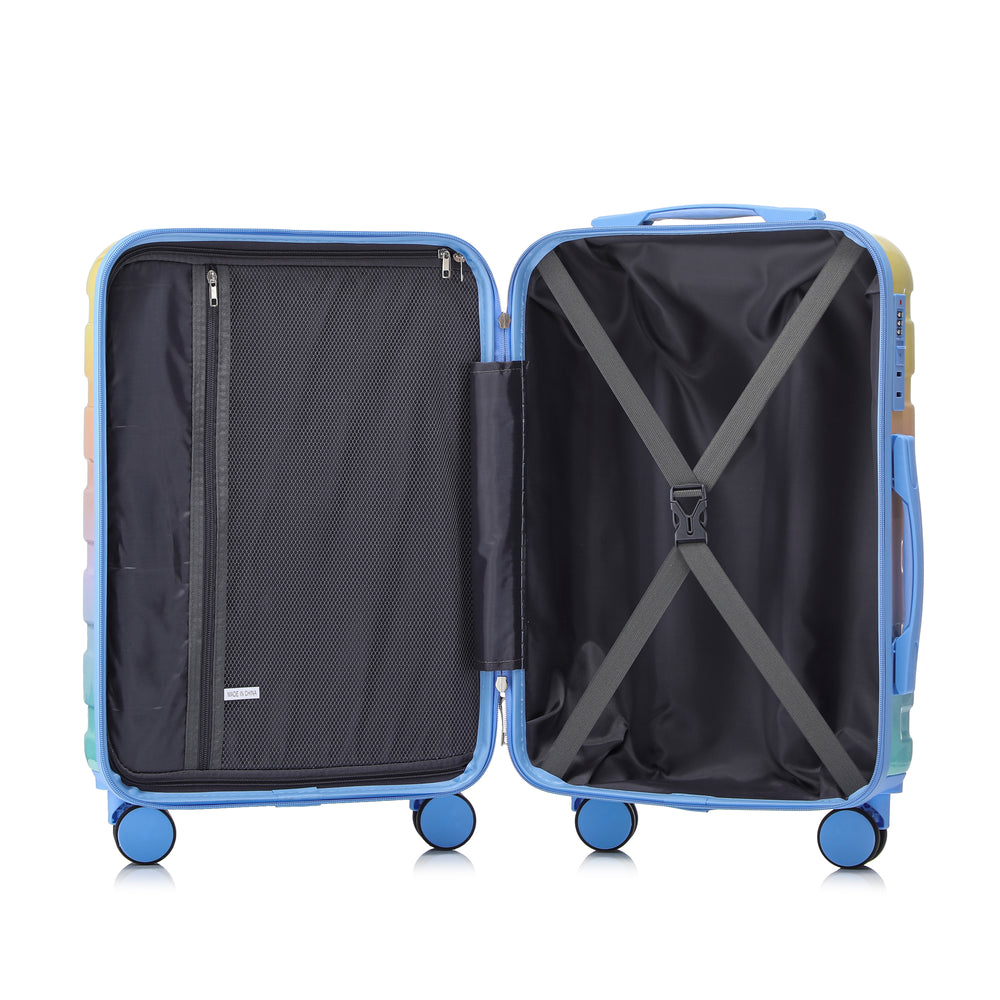 20" Carry-On Suitcase + 14" Cosmetic Case Set (PC Hard Shell, Gradient Blue/Yellow)