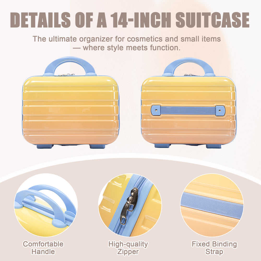 20" Carry-On Suitcase + 14" Cosmetic Case Set (PC Hard Shell, Gradient Blue/Yellow)