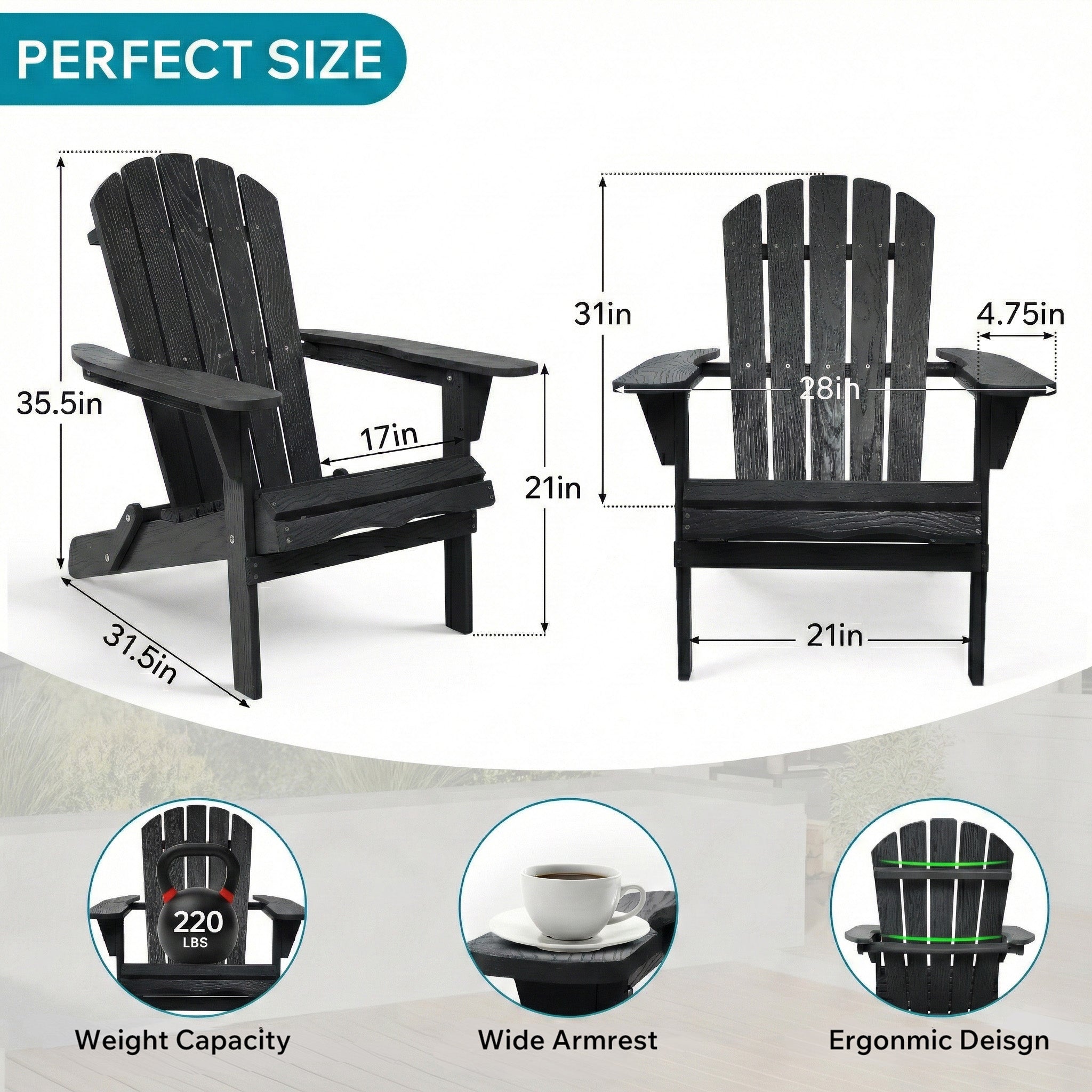 Wood Lounge Patio Chair for Garden Outdoor Wooden Folding Embossed Adirondack Chair Solid Cedar Wood Lounge Patio Chair with Wood Grain