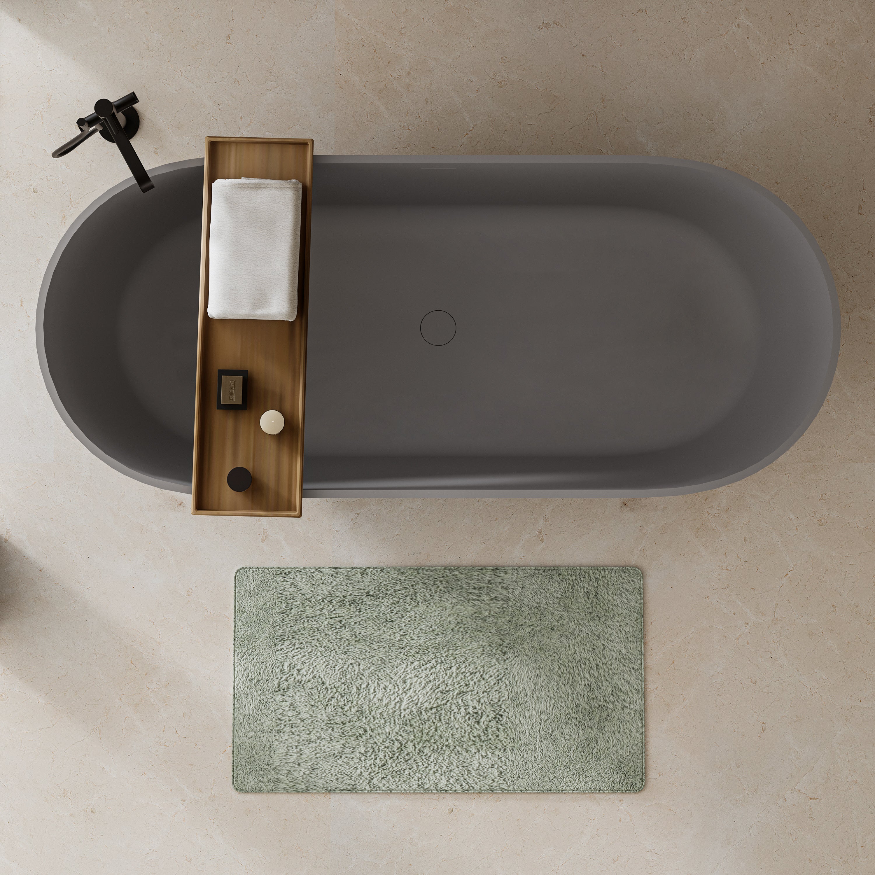 59" Luxury Engineered Solid Surface Bathtub, Stone Resin Freestanding Soaking Bathtub with Overflow and Pop-up Drain for Contemporary Bathroom, Matte Grey 24S03-59MG