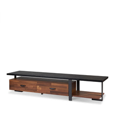 Walnut and Black 2-Drawer TV Stand with 1 Shelf