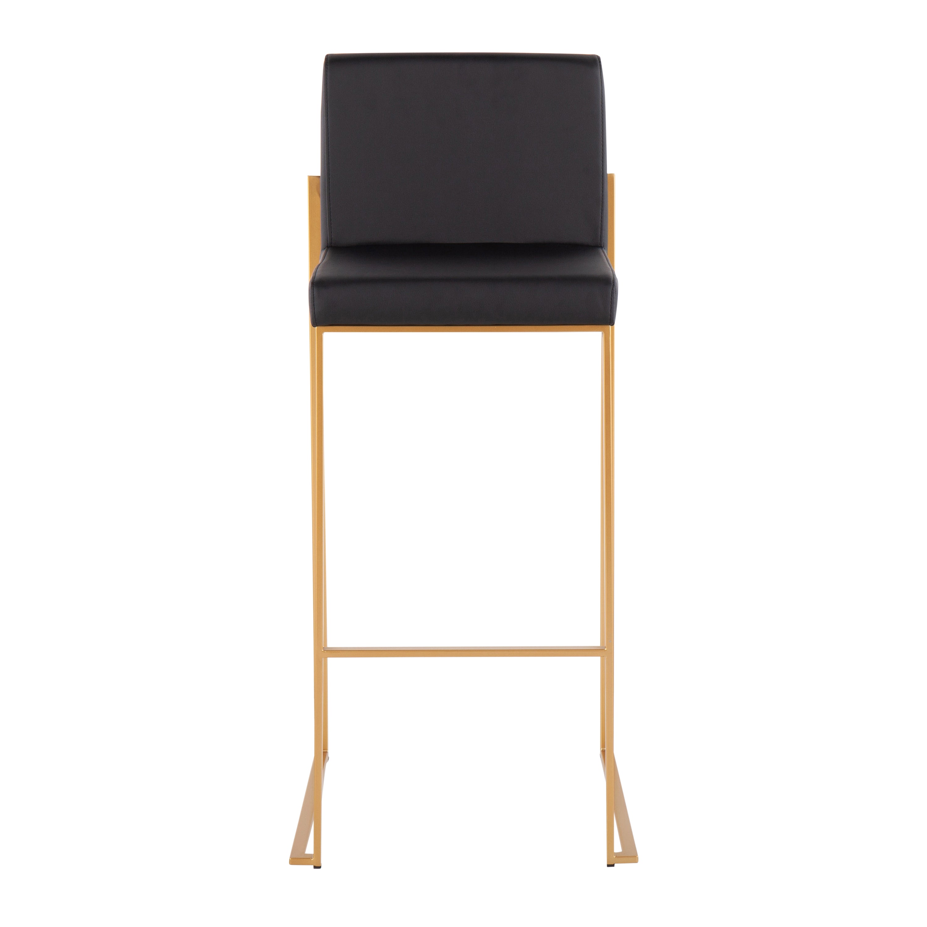 Fuji Contemporary High Back Barstool in Gold Steel and Black Faux Leather by LumiSource - Set of 2