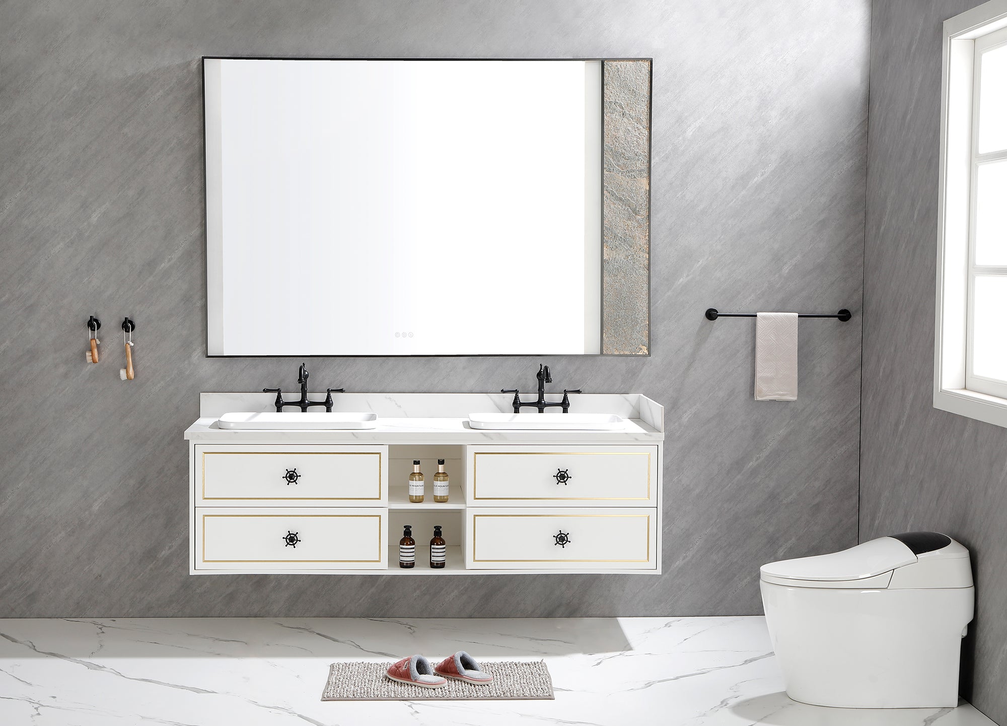 72" Wall Hung Bathroom Vanity Cabinet Fits Double Sinks, Cabinet Only (Countertop and Sinks Not Included)