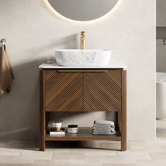 30'' Bathroom Vanity with Top Sink, Modern Bathroom Storage Cabinet with 2 Drawers and a Tip-out Drawer, Single Sink Bathroom Vanity