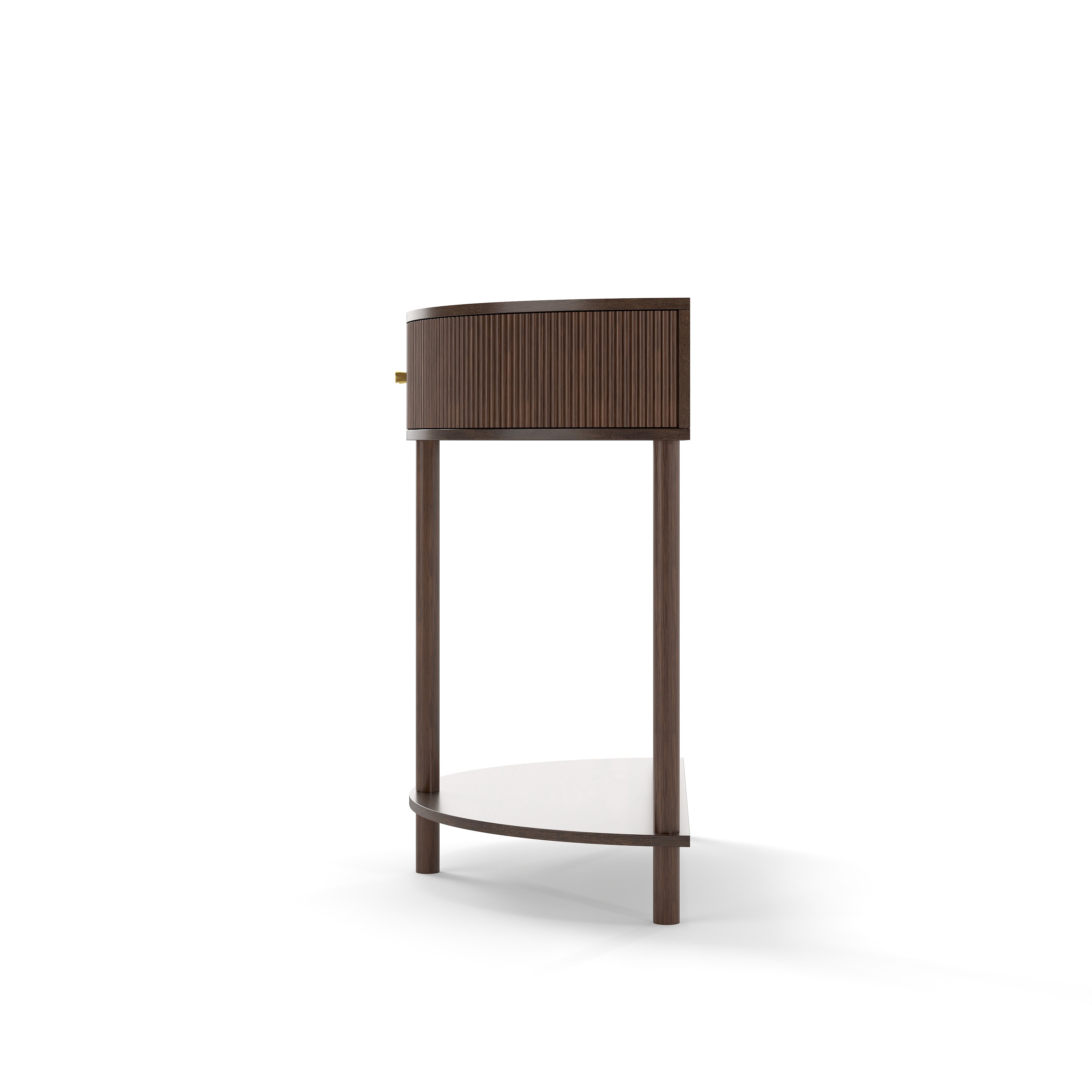 Artisan-Crafted Wave-Pattern Demi-Lune Console Table with Brown Woodgrain,Unique Half Moon Design End Table with 2 Storage Drawers and Bottom Shelf for Living room, Bedroom, Study, Hallway