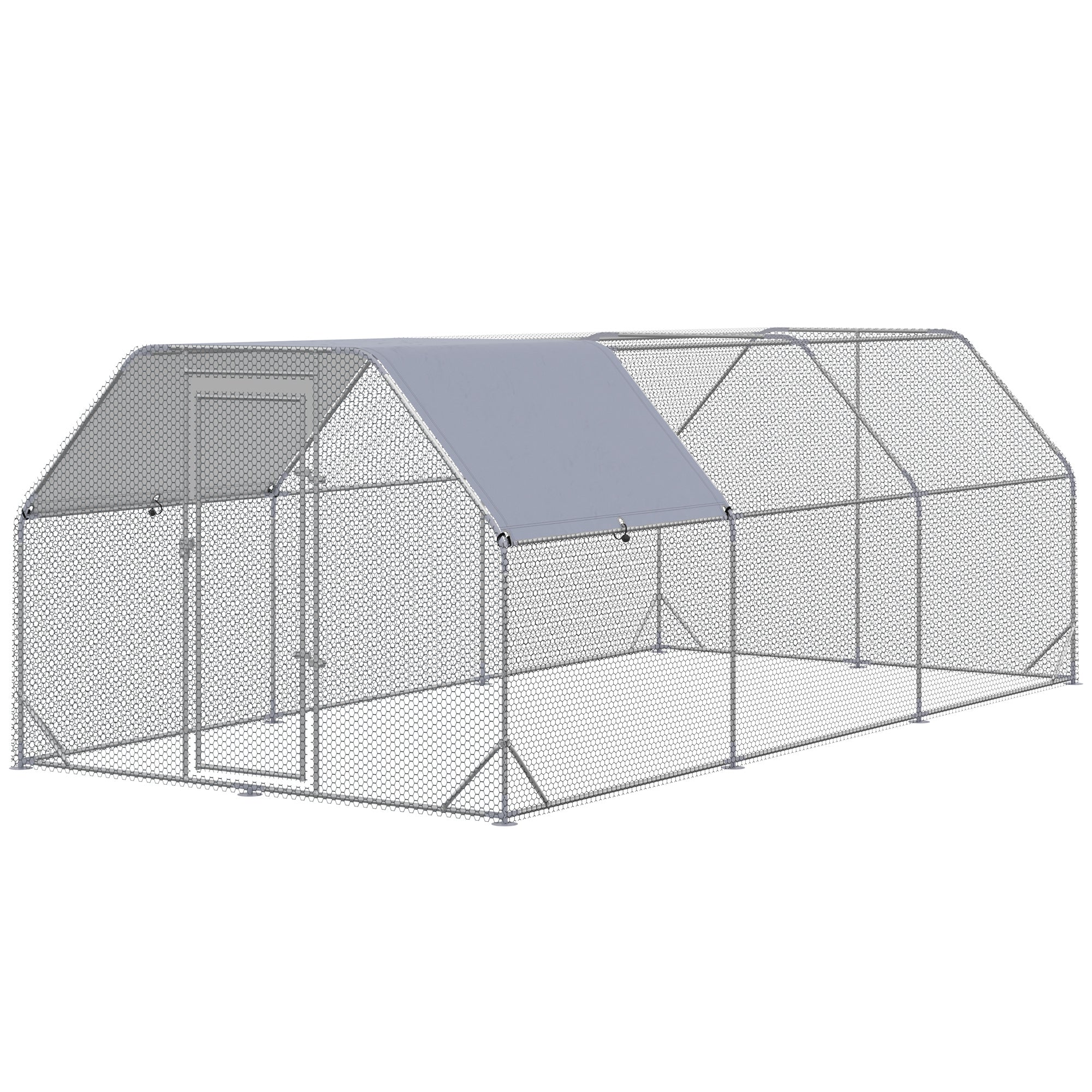PawHut Large Chicken Coop Metal Chicken Run with Waterproof and Anti-UV Cover, Flat Shaped Walk in Fence Cage Hen House for Outdoor and Yard Farm Use, 1" Tube Diameter, 9.2' x 18.7' x 6.4'