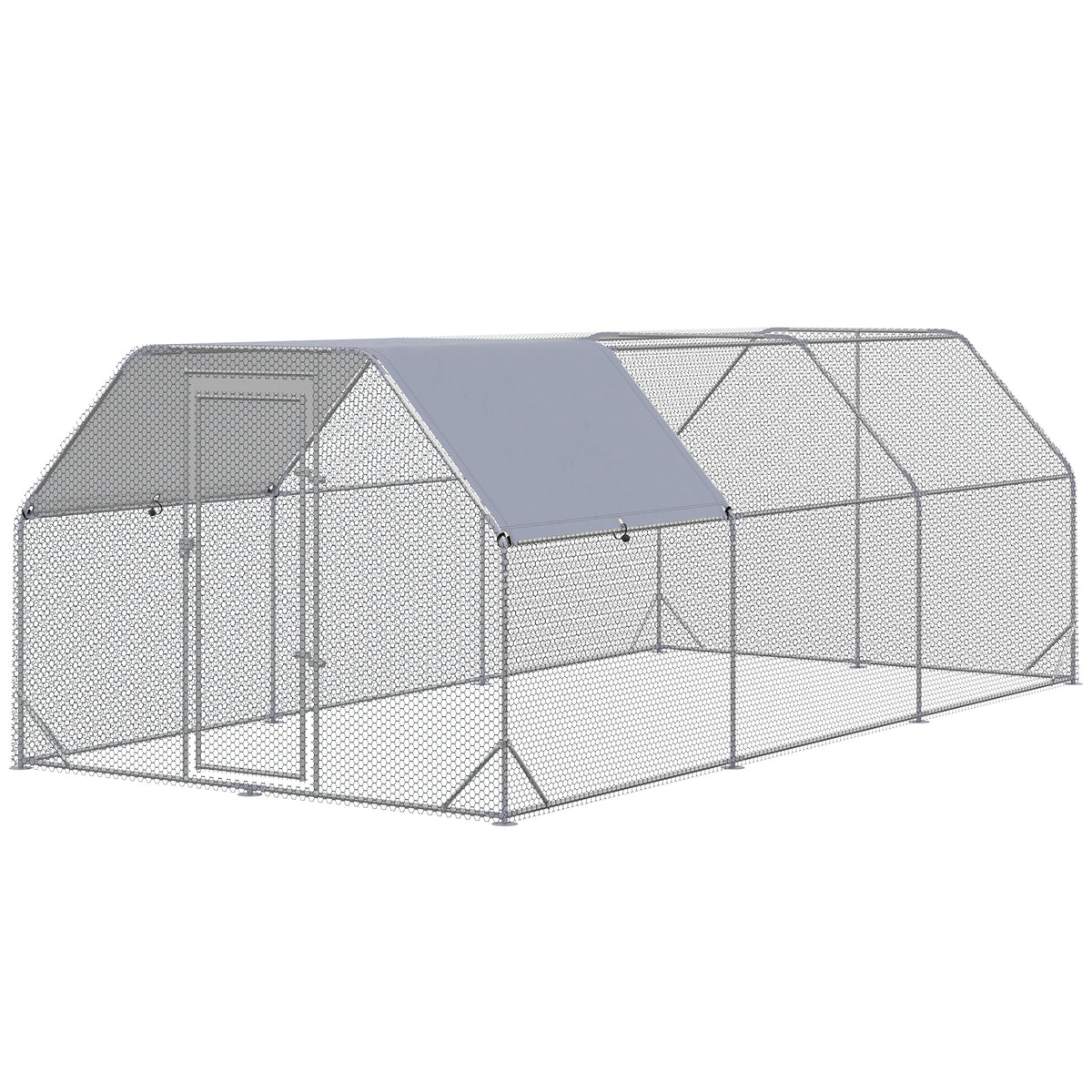 PawHut Large Chicken Coop Metal Chicken Run with Waterproof and Anti-UV Cover, Flat Shaped Walk in Fence Cage Hen House for Outdoor and Yard Farm Use, 1" Tube Diameter, 9.2' x 18.7' x 6.4'