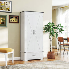 HOMCOM 72" Farmhouse Pantry Cabinet with Adjustable Shelves, Kitchen Pantry Cabinet with 2 Doors, Distressed White