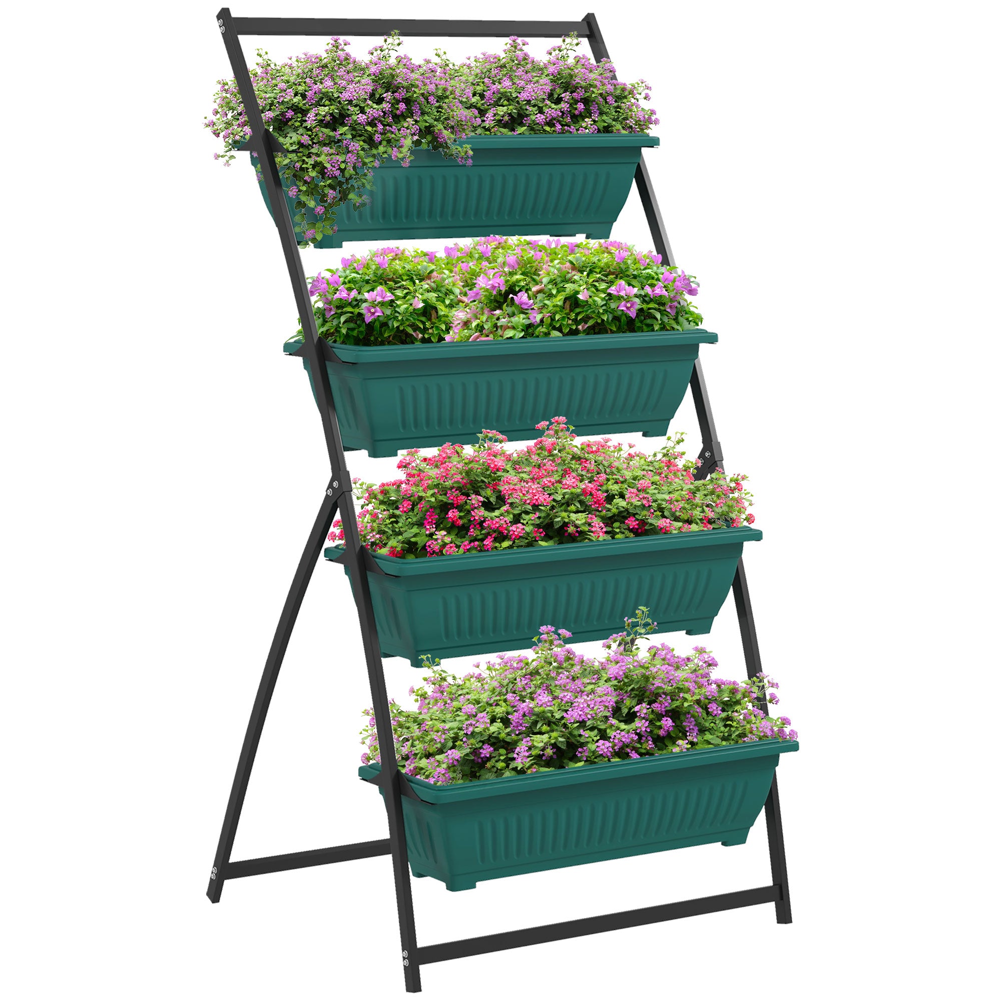 Outsunny 4-Tier Vertical Raised Garden Planter with 4 Boxes, Outdoor Plant Stand Grow Container for Vegetable & Flowers, Green