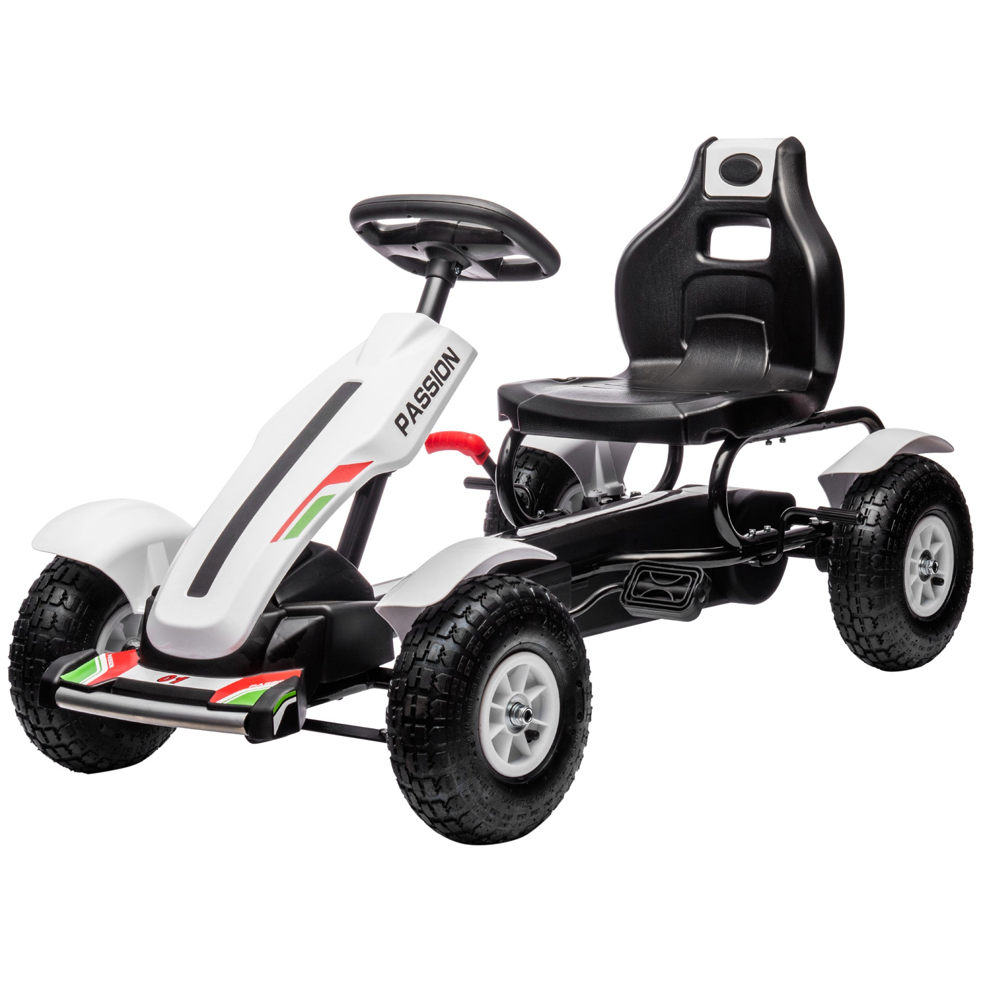 Aosom Kids Pedal Go Kart W/ Adjustable Seat, Rubber Wheels, White