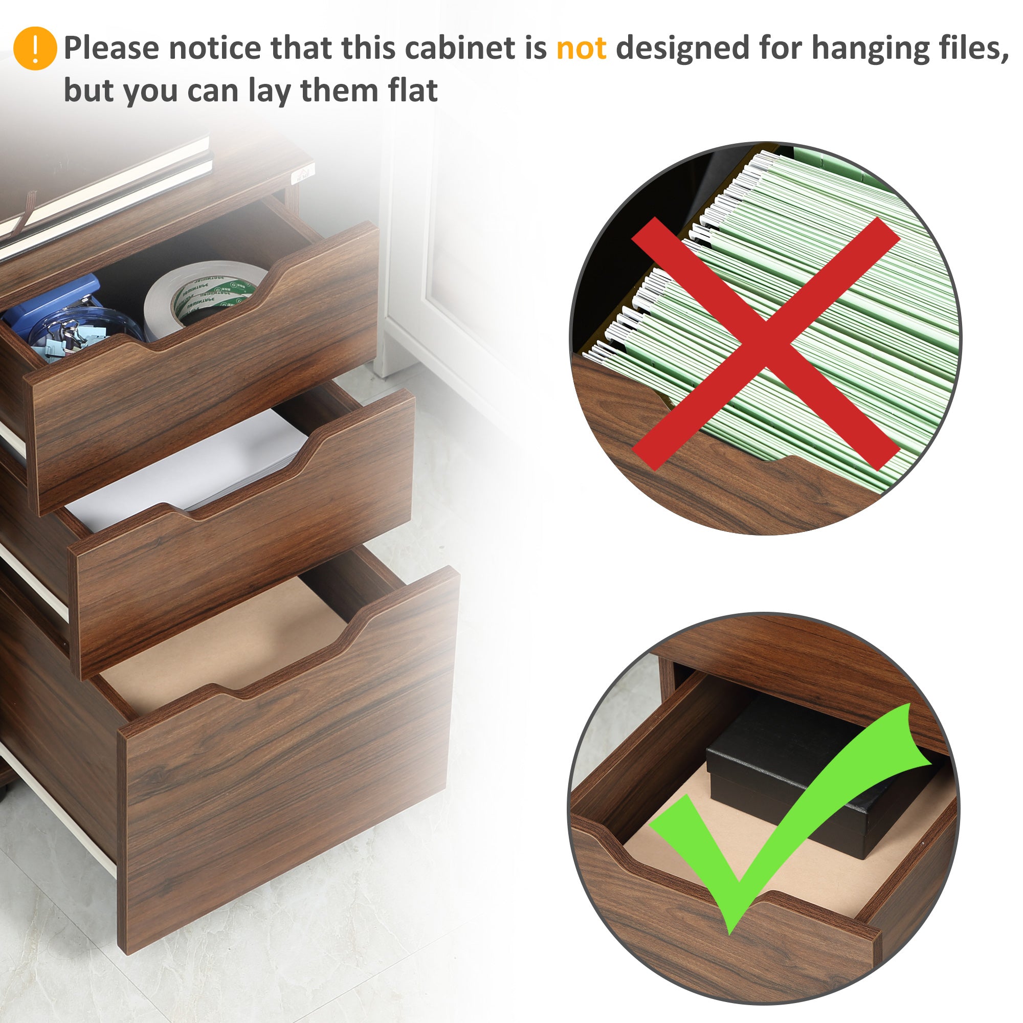 HOMCOM 3 Drawer Mobile File Cabinet, Rolling Printer Stand, Vertical Filing Cabinet, Brown Wood Grain