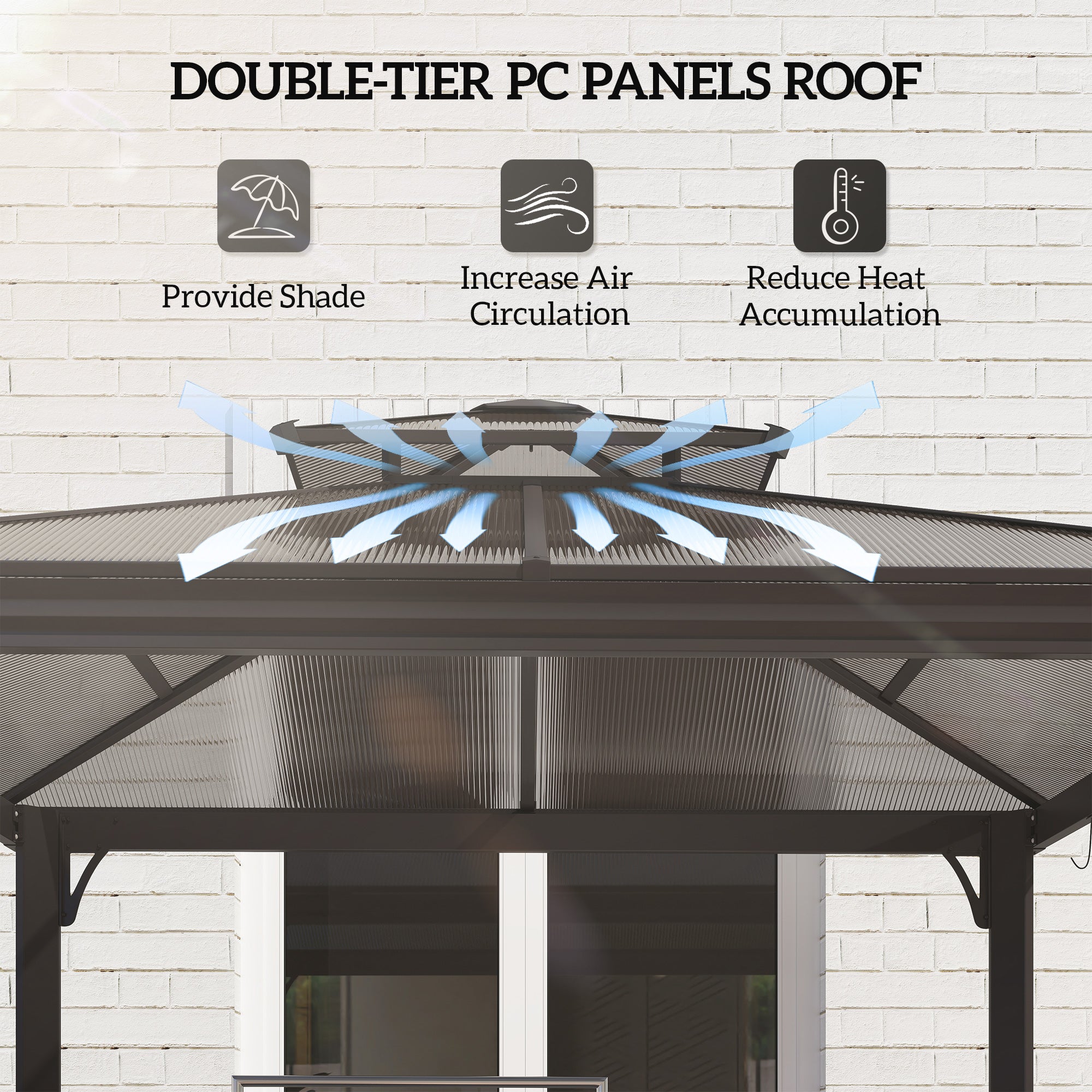Outsunny Outside Porch BBQ Cooking Pergola Canopy with 6 Hooks for Utensils and Double Venting Roof, Coffee