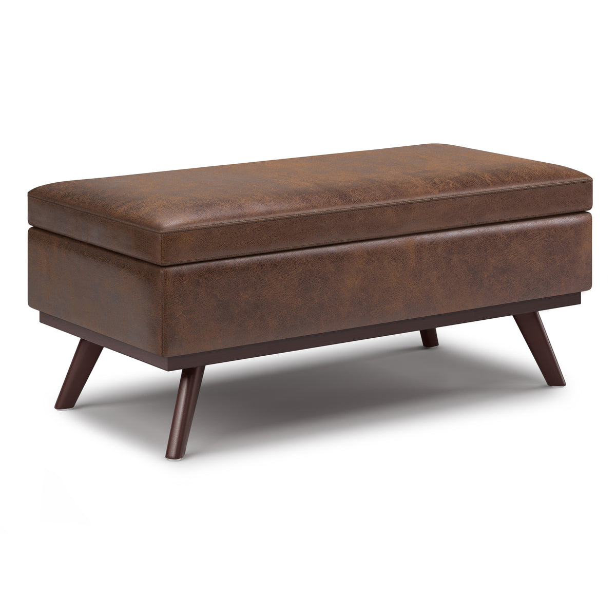 Owen 42 inch Wide Lift Top Large Coffee Table Storage Ottoman in Distressed Chestnut Brown Vegan Leather