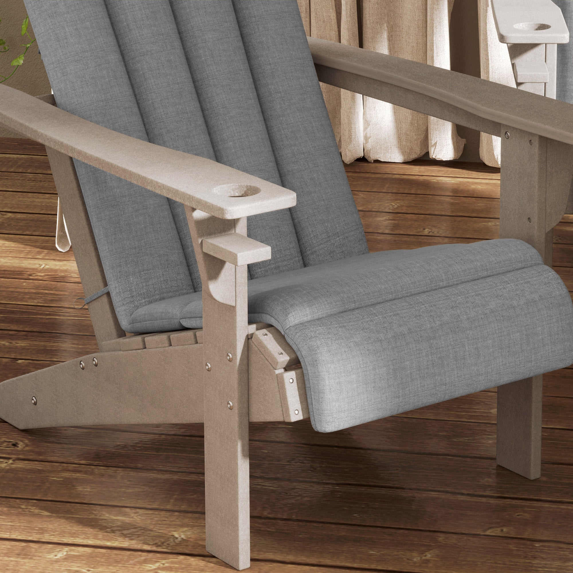 Outsunny Set of 4 Outdoor Chair Cushions, High Back Adirondack Chair Cushion with Ties, High-Density Foam, Gray